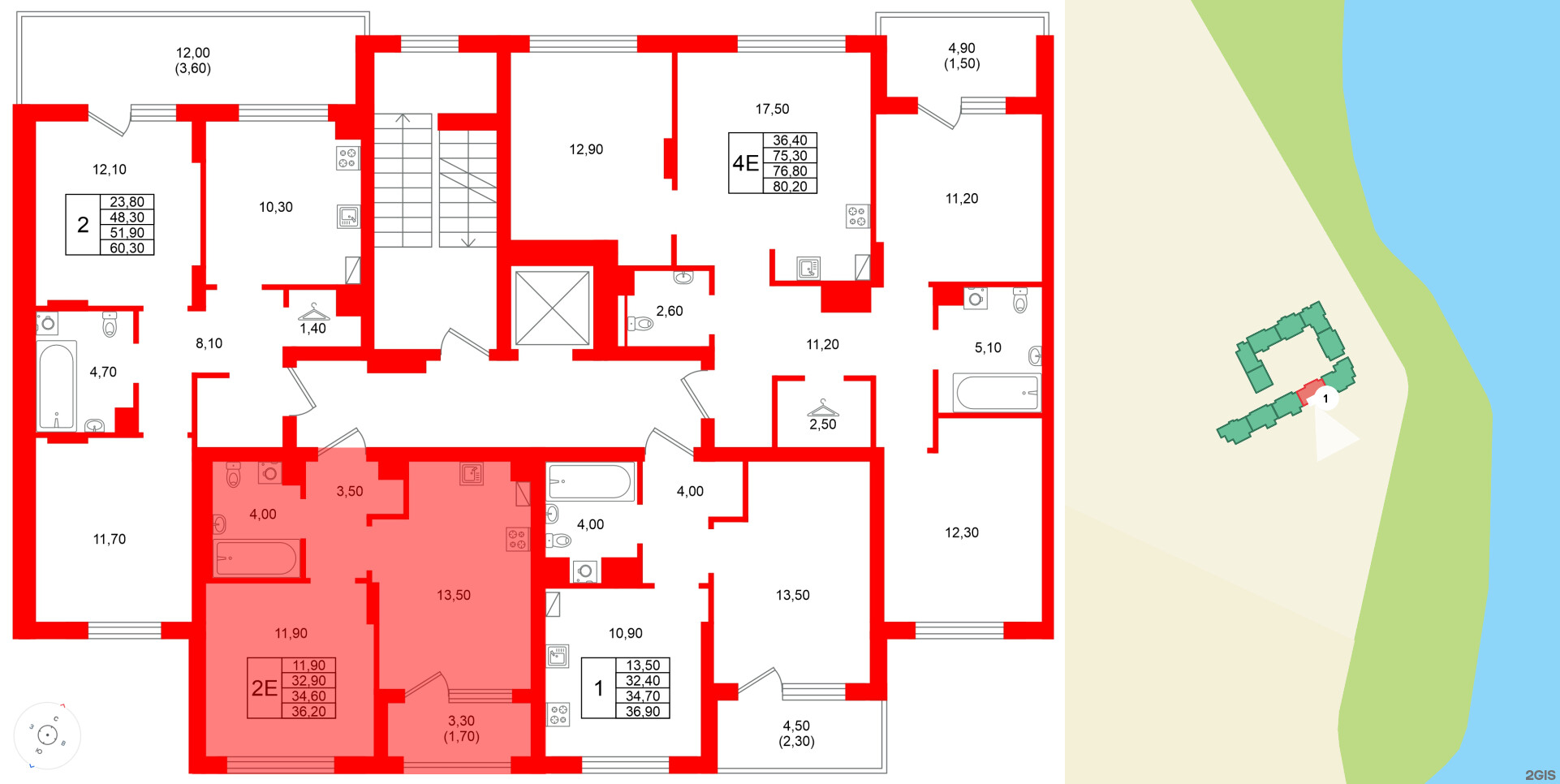 Квартира в ЖК Виридиан, 1 комнатная, 34.6 м², 3 этаж