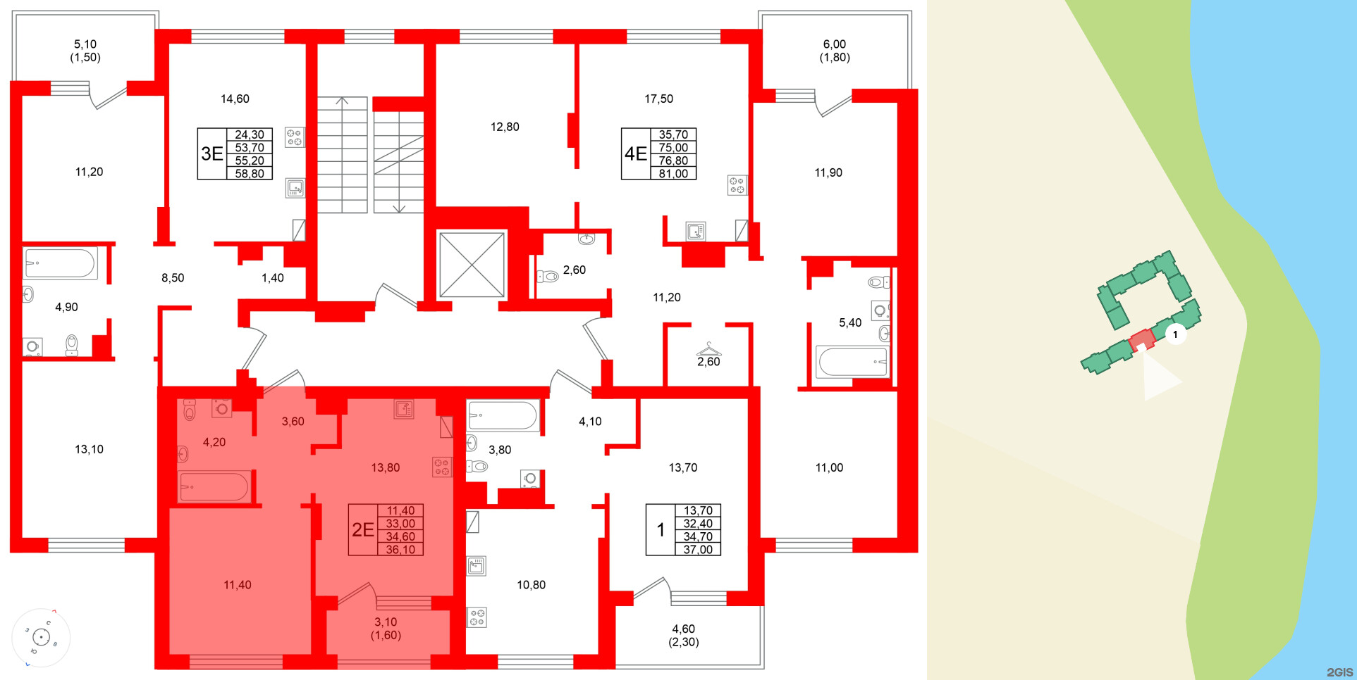 Квартира в ЖК Виридиан, 1 комнатная, 34.6 м², 3 этаж