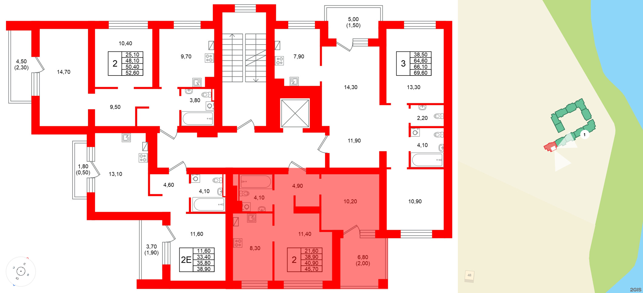 Квартира в ЖК Виридиан, 2 комнатная, 40.9 м², 2 этаж