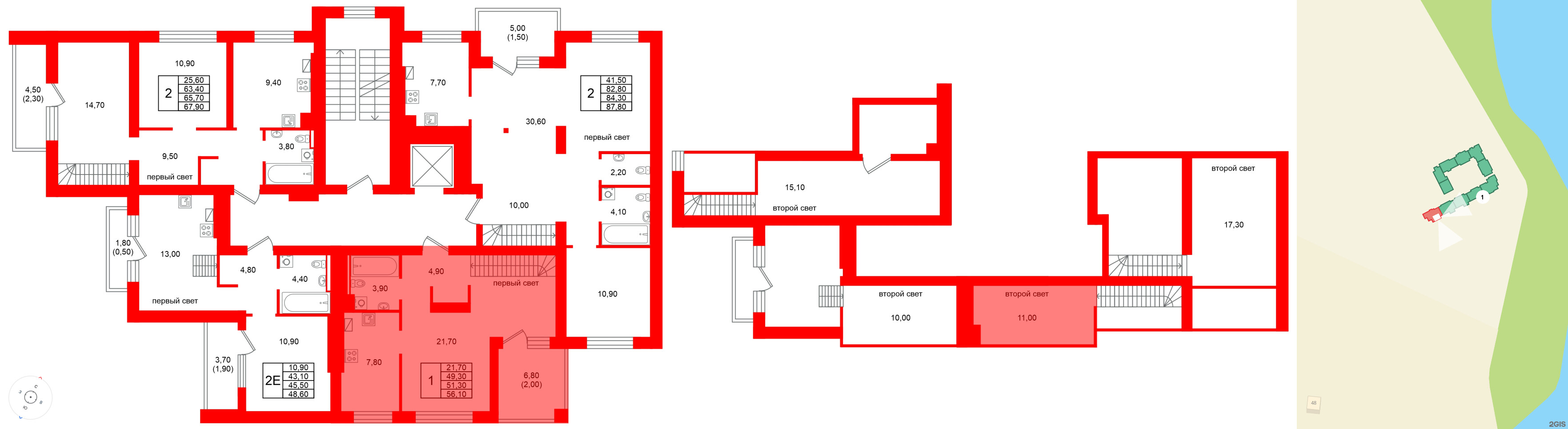 Квартира в ЖК Виридиан, 1 комнатная, 51.3 м², 4 этаж