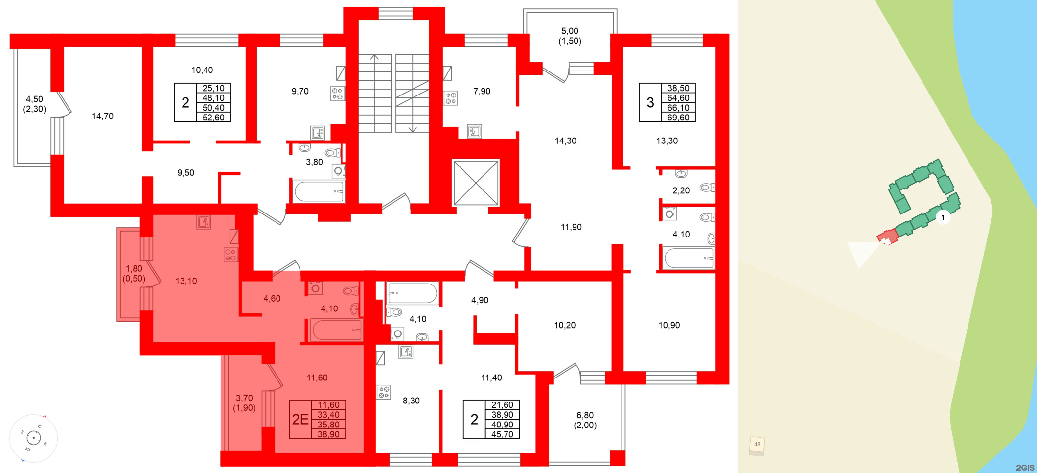 Квартира в ЖК Виридиан, 1 комнатная, 35.8 м², 2 этаж