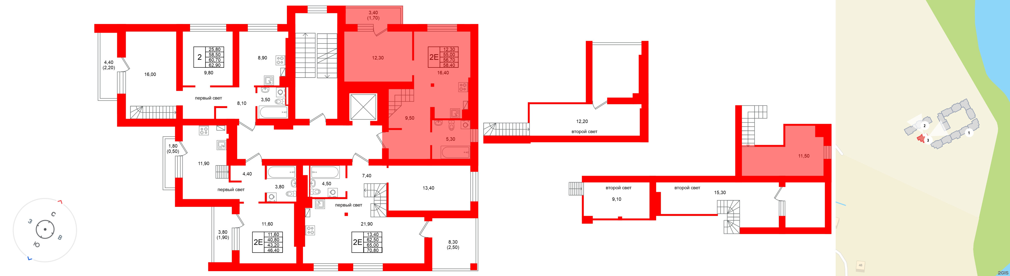Квартира в ЖК Виридиан, 1 комнатная, 56.7 м², 4 этаж