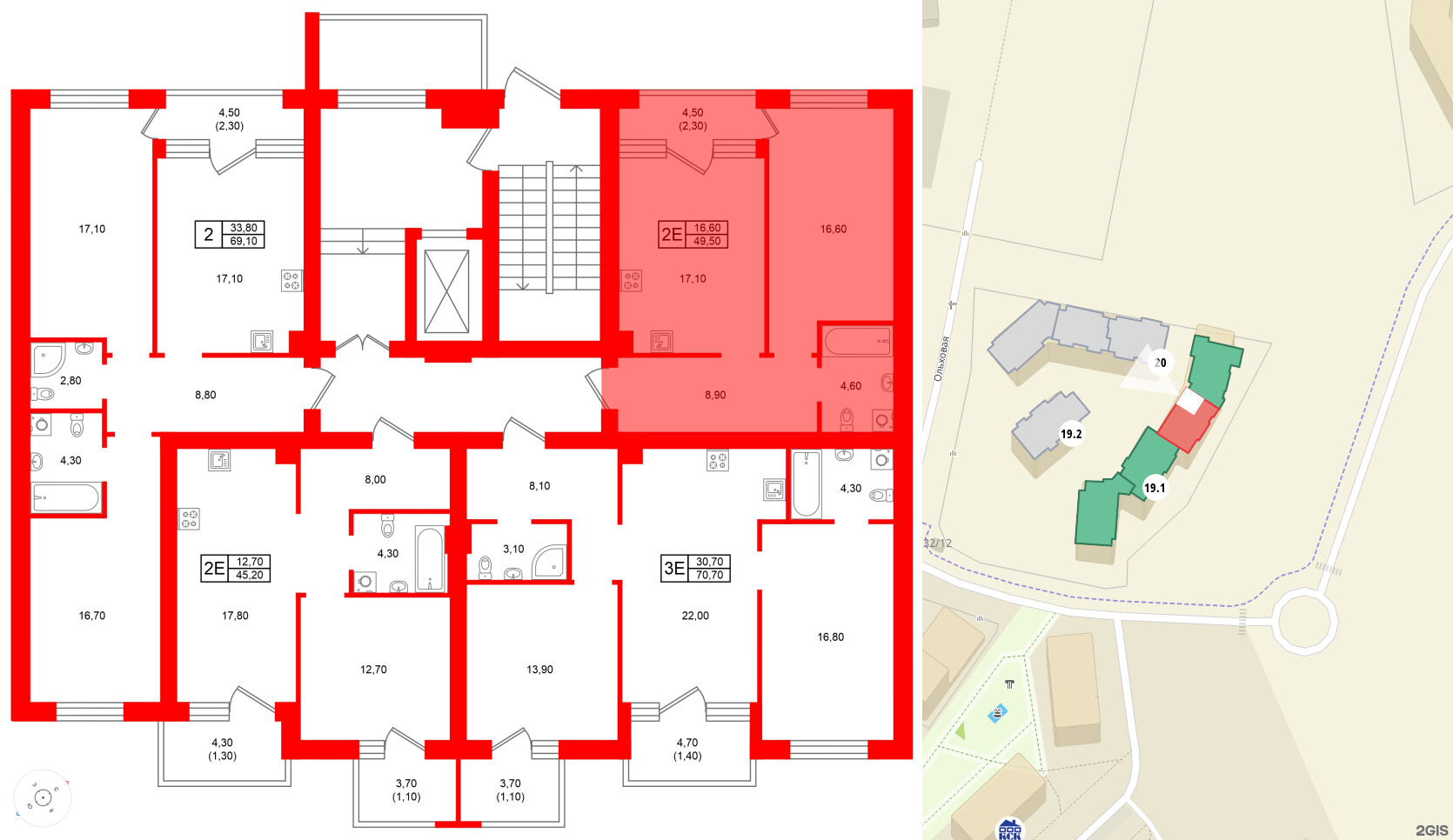 Квартира в ЖК Морена, 1 комнатная, 49.5 м², 1 этаж