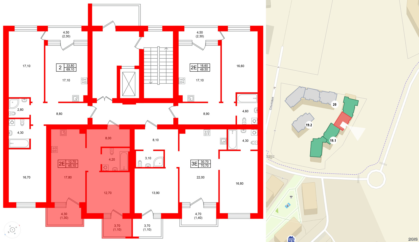 Квартира в ЖК Морена, 1 комнатная, 45.1 м², 5 этаж