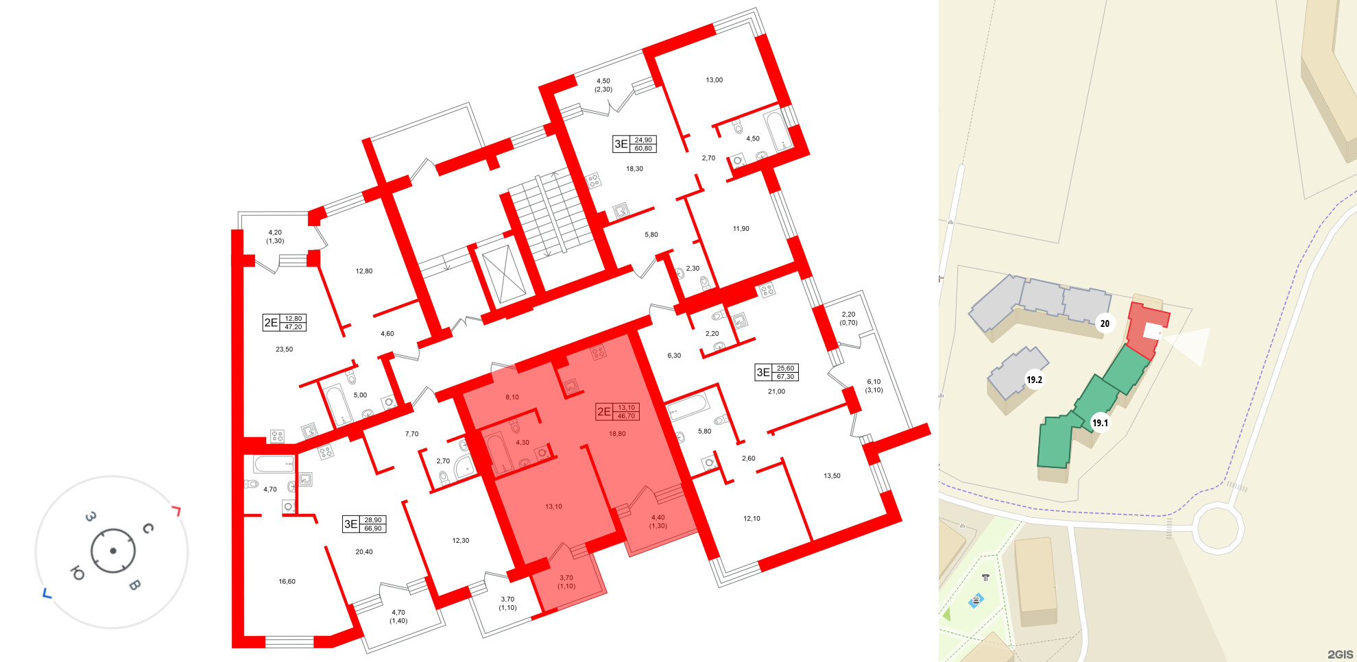 Квартира в ЖК Морена, 1 комнатная, 46.7 м², 4 этаж