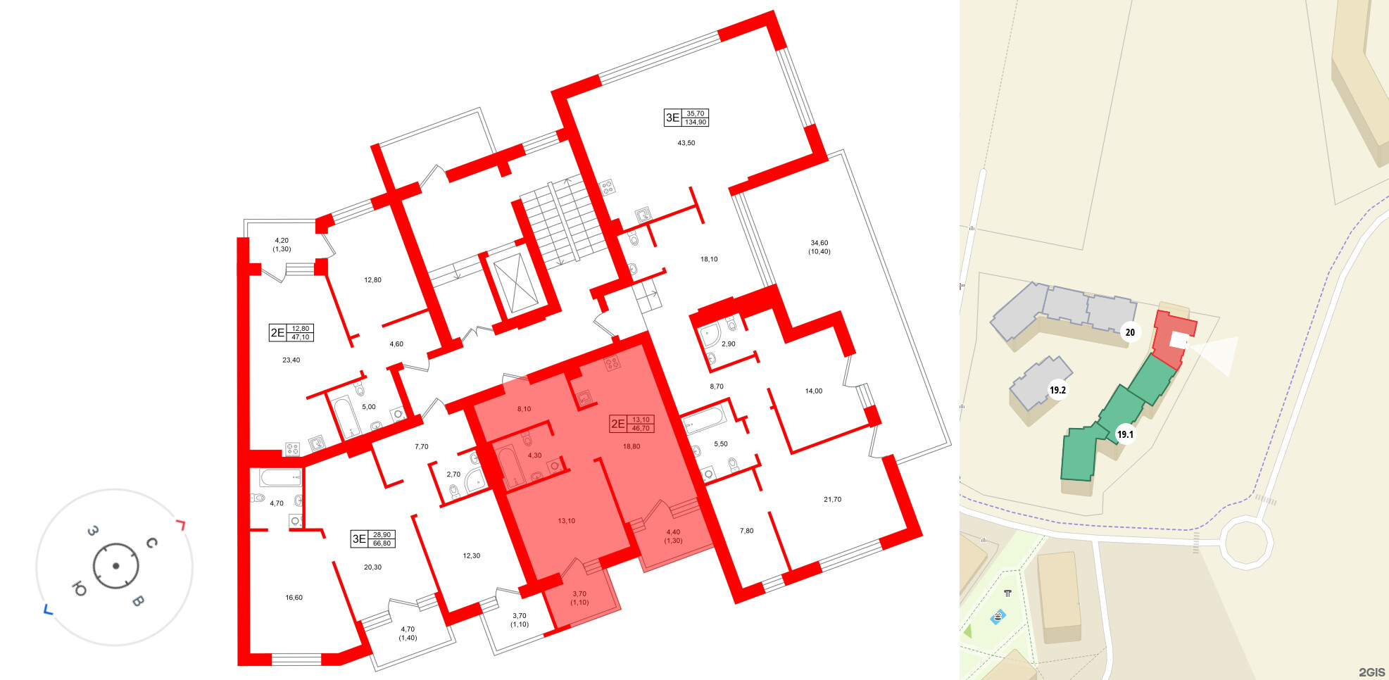Квартира в ЖК Морена, 1 комнатная, 46.7 м², 5 этаж