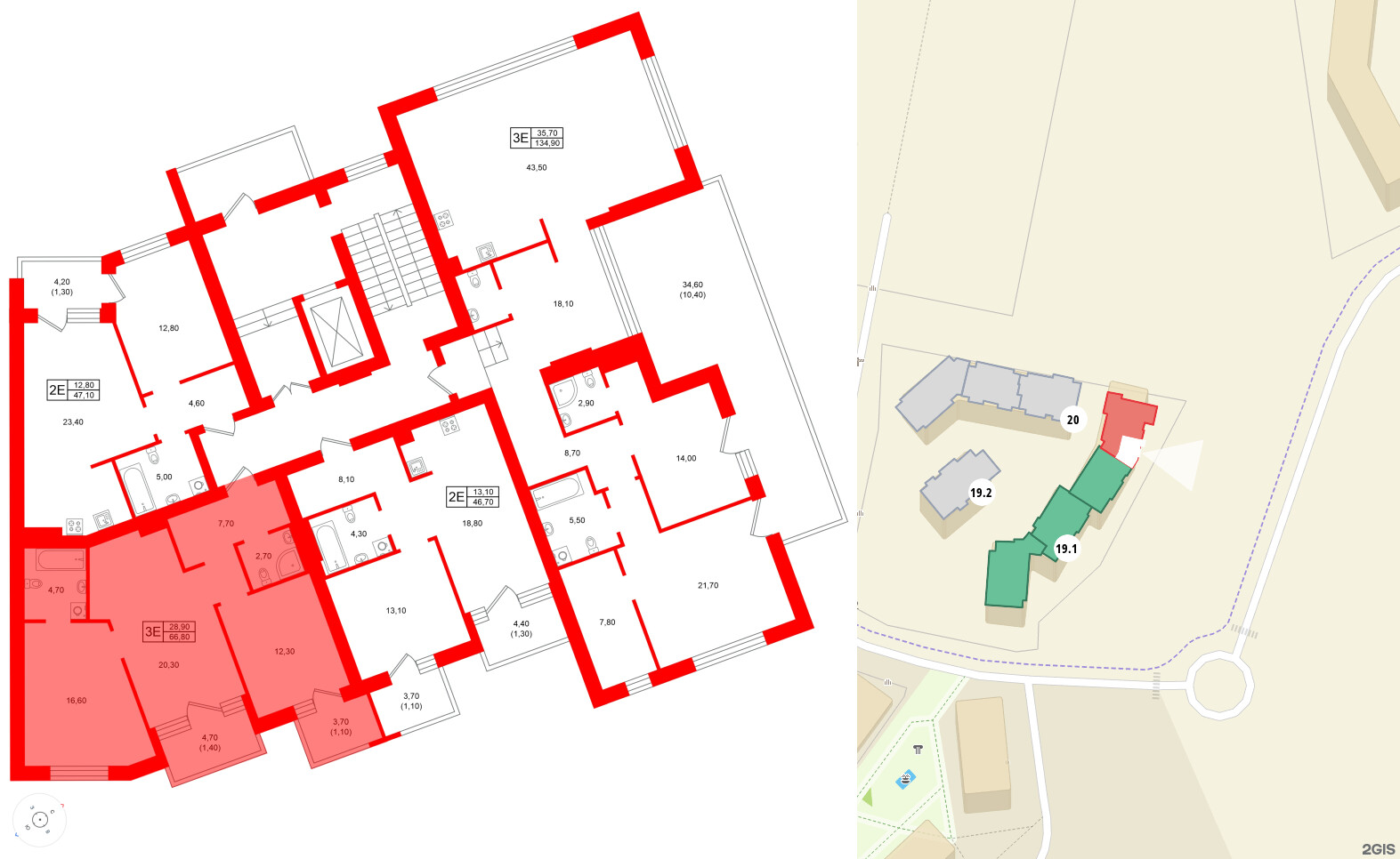 Квартира в ЖК Морена, 2 комнатная, 66.8 м², 5 этаж