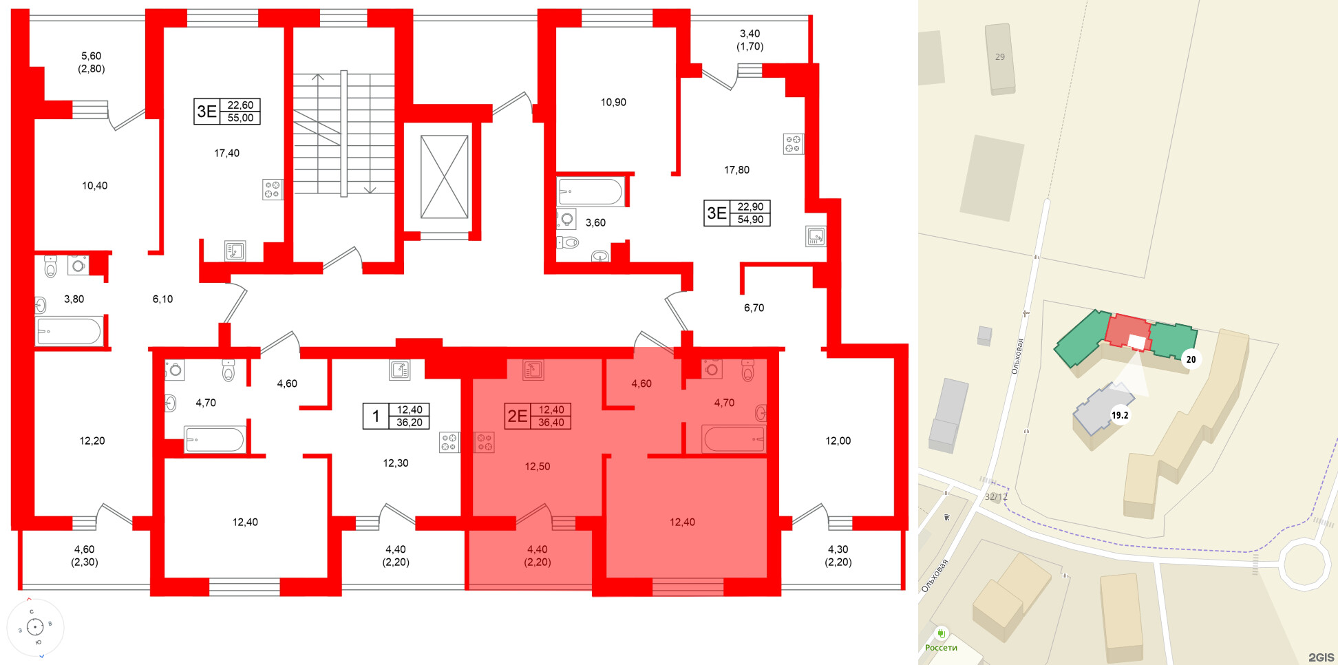 Квартира в ЖК Морена, 1 комнатная, 36.4 м², 3 этаж