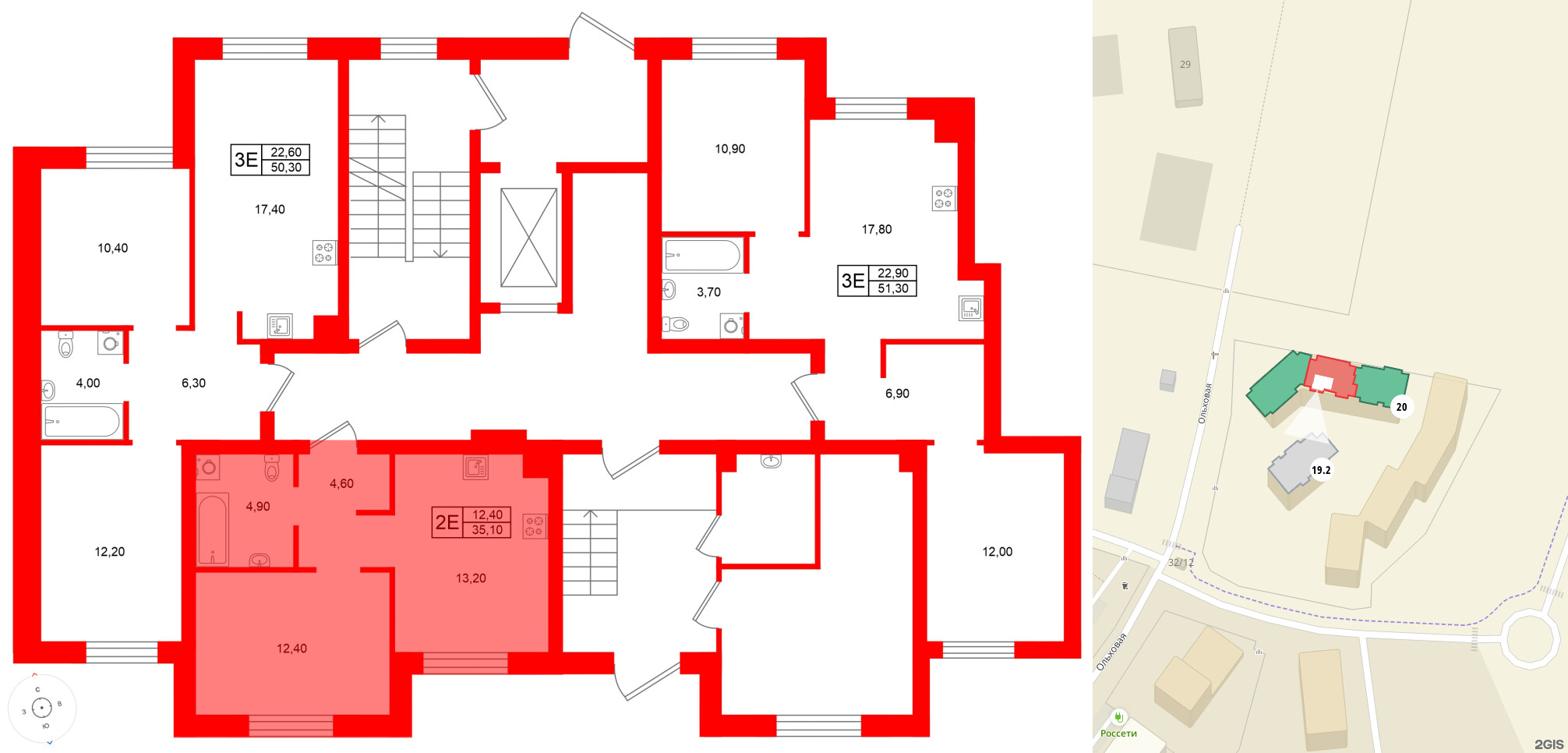 Квартира в ЖК Морена, 1 комнатная, 35.1 м², 1 этаж