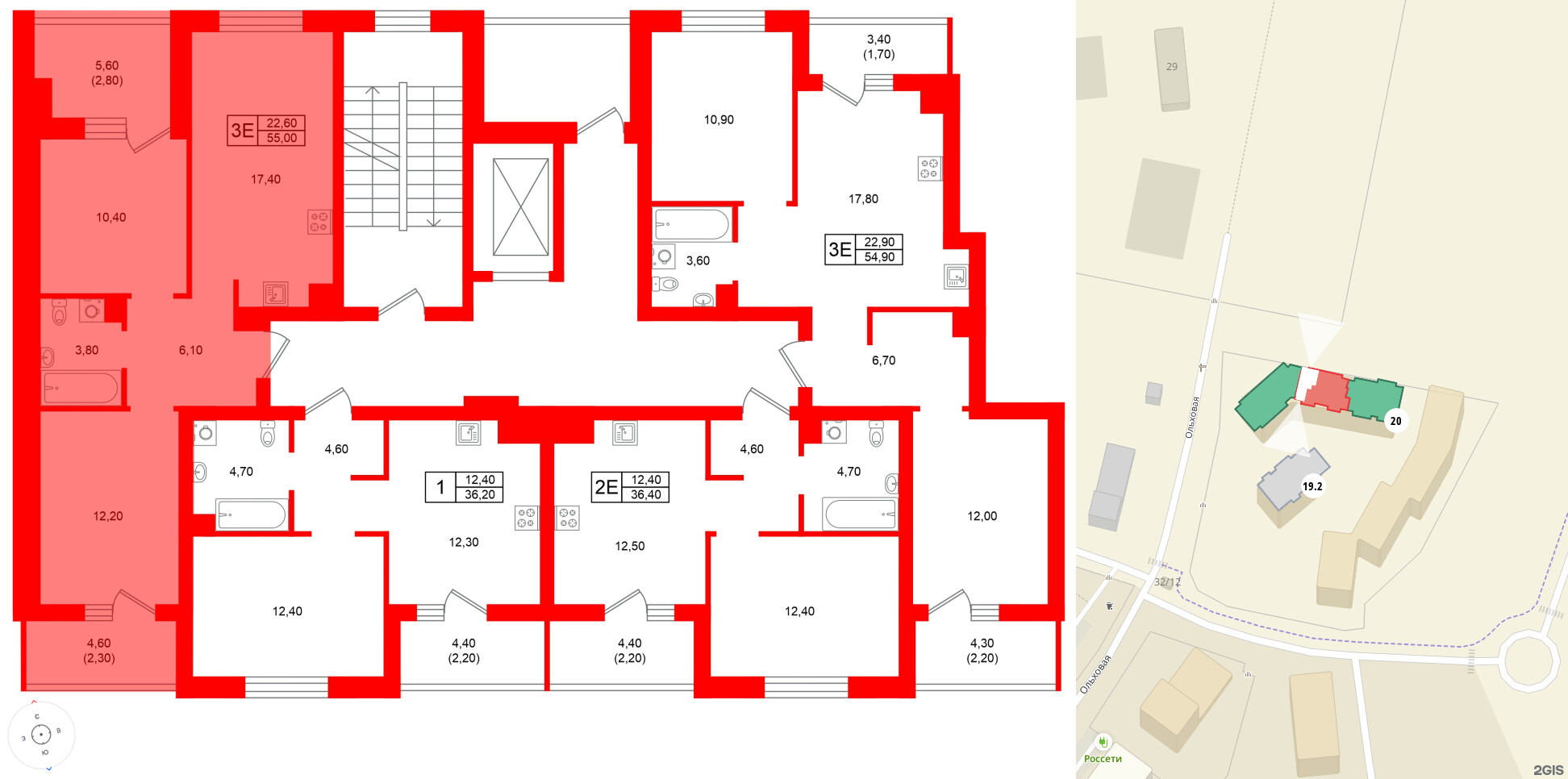 Квартира в ЖК Морена, 2 комнатная, 55 м², 4 этаж