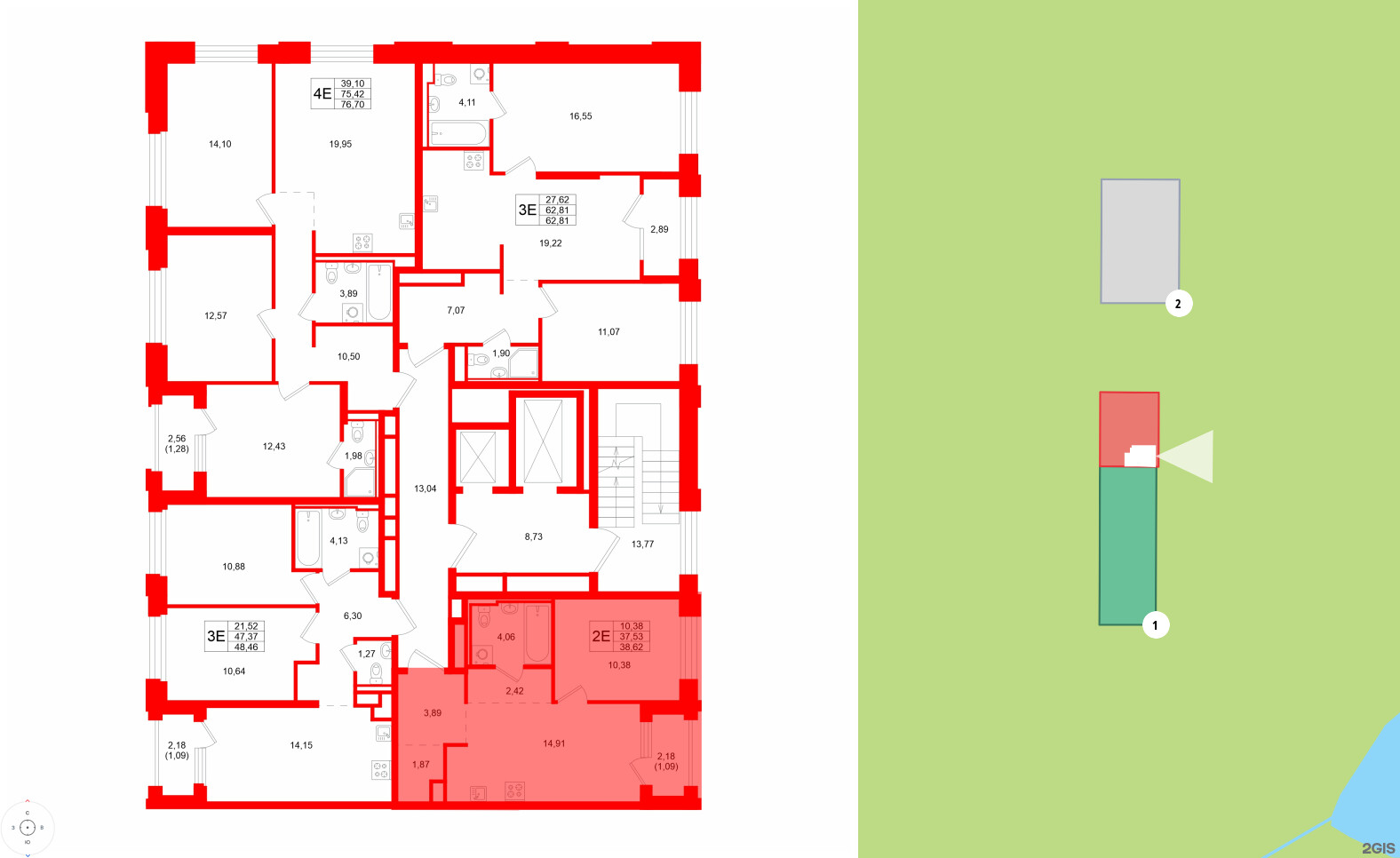 Квартира в ЖК GloraX Кольский, 1 комнатная, 38.62 м², 3 этаж