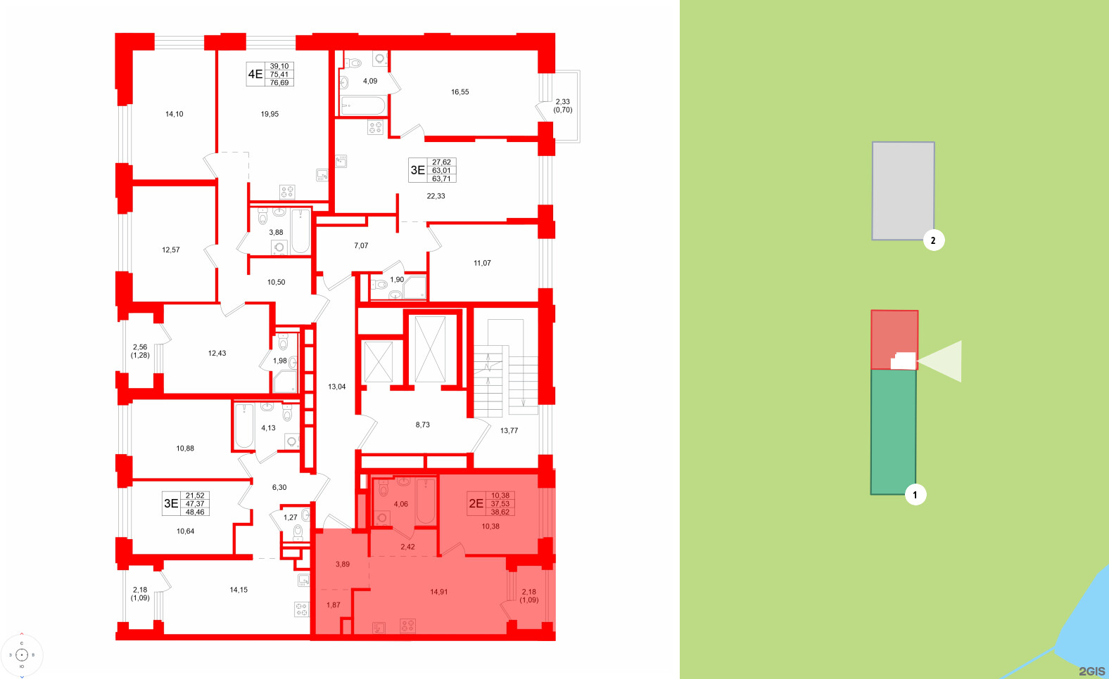Квартира в ЖК GloraX Кольский, 1 комнатная, 38.62 м², 11 этаж