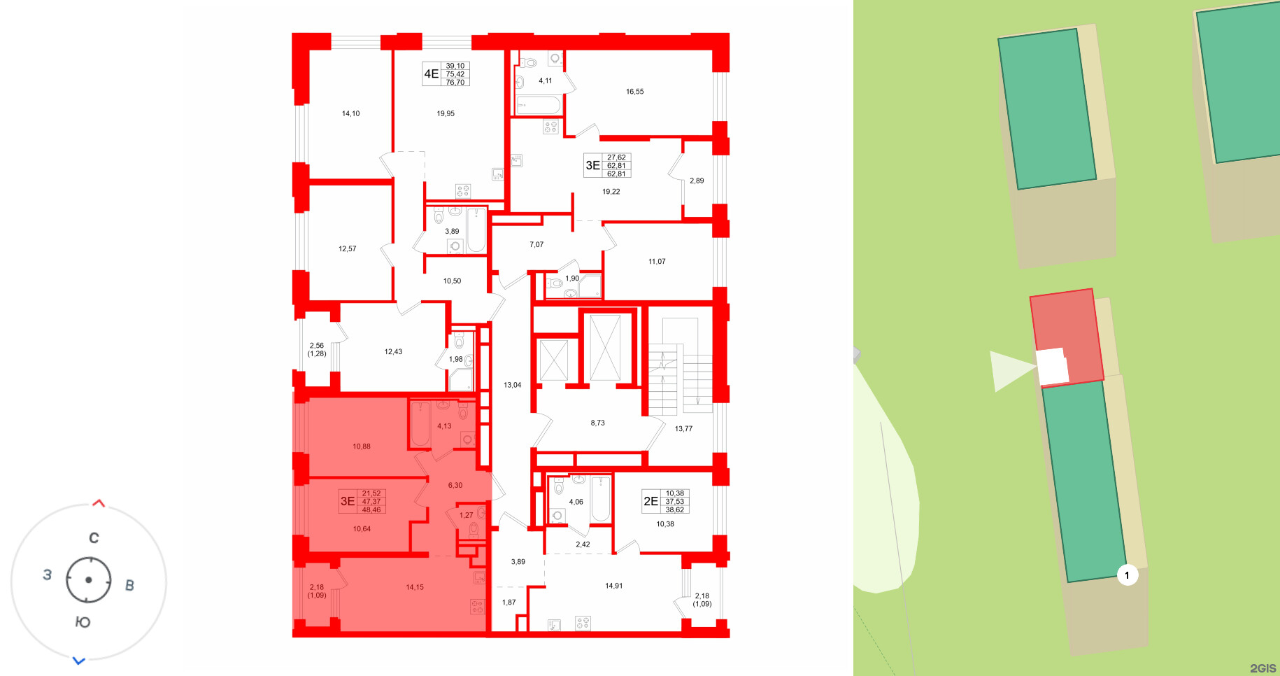 Квартира в ЖК «Кольский», 2 комнатная, 48.46 м², 3 этаж
