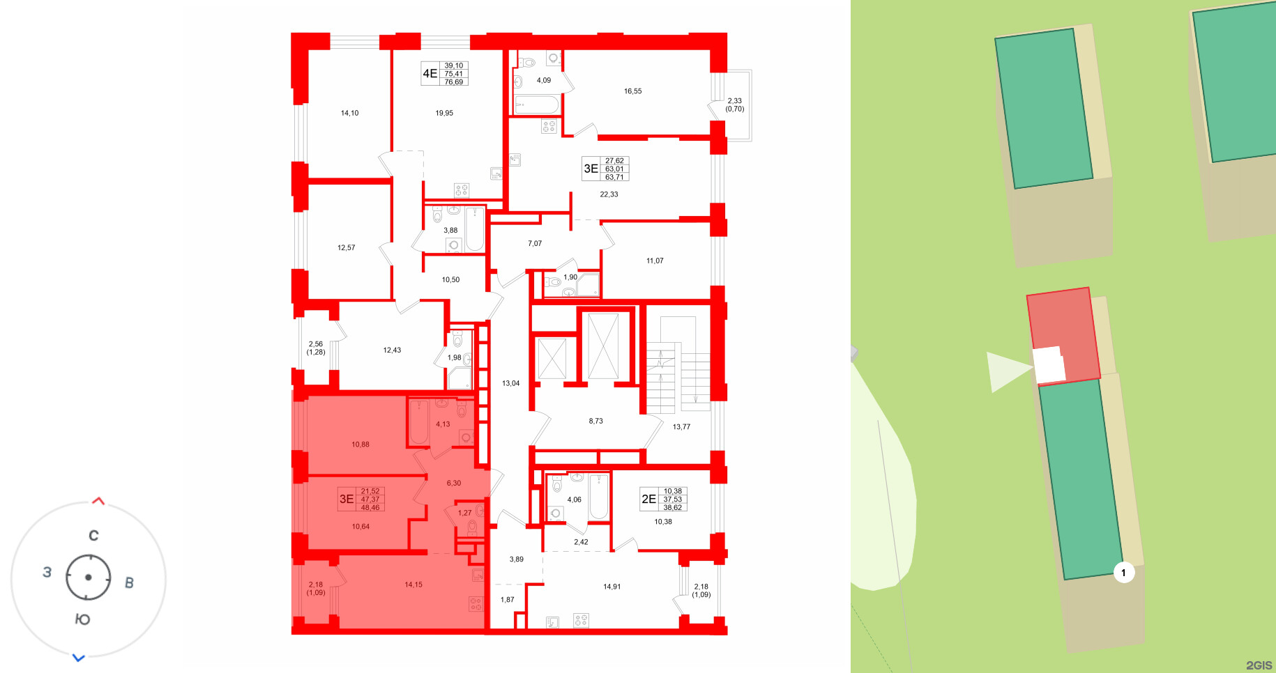 Квартира в ЖК «Кольский», 2 комнатная, 48.46 м², 7 этаж