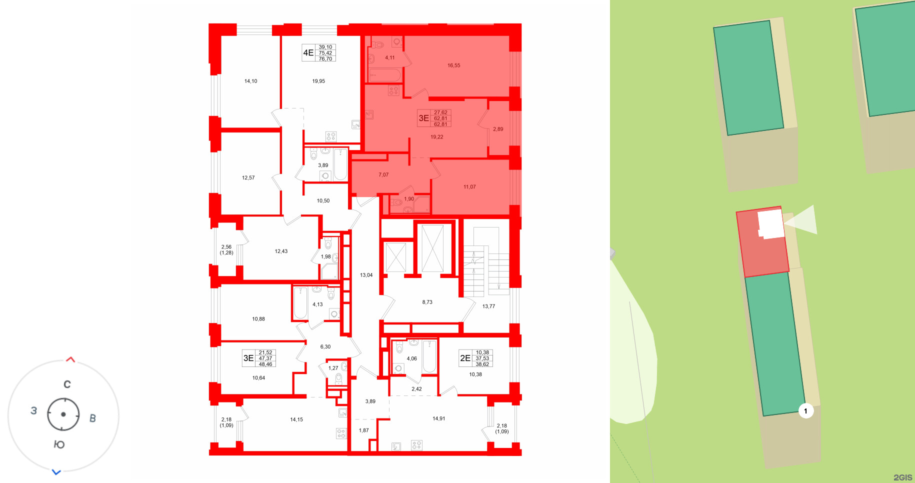 Квартира в ЖК «Кольский», 2 комнатная, 62.81 м², 3 этаж