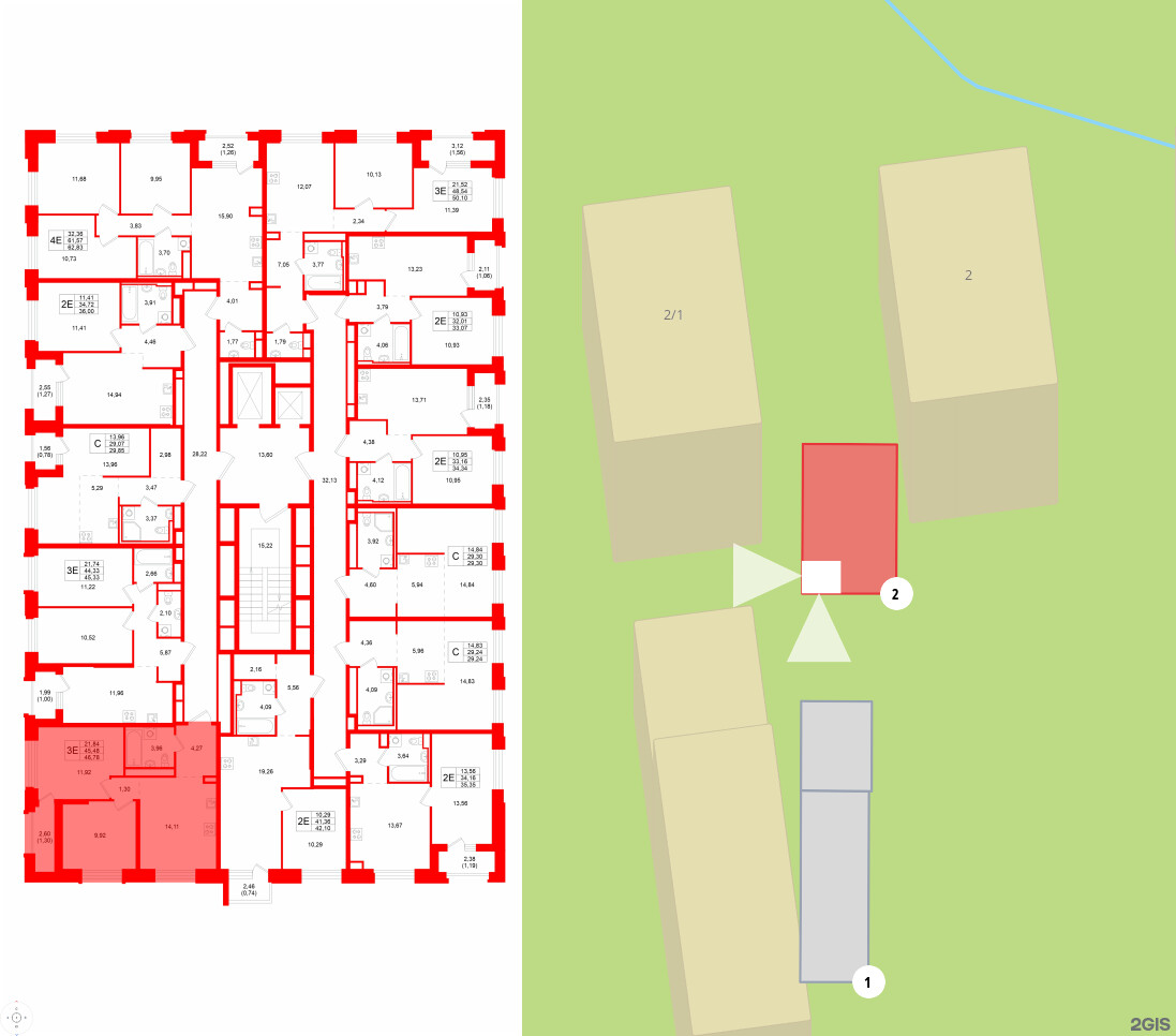 Квартира в ЖК GloraX Кольский, 2 комнатная, 46.78 м², 11 этаж