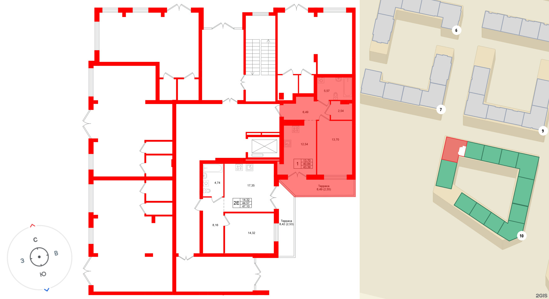 Квартира в ЖК «Включи», 1 комнатная, 43.39 м², 1 этаж