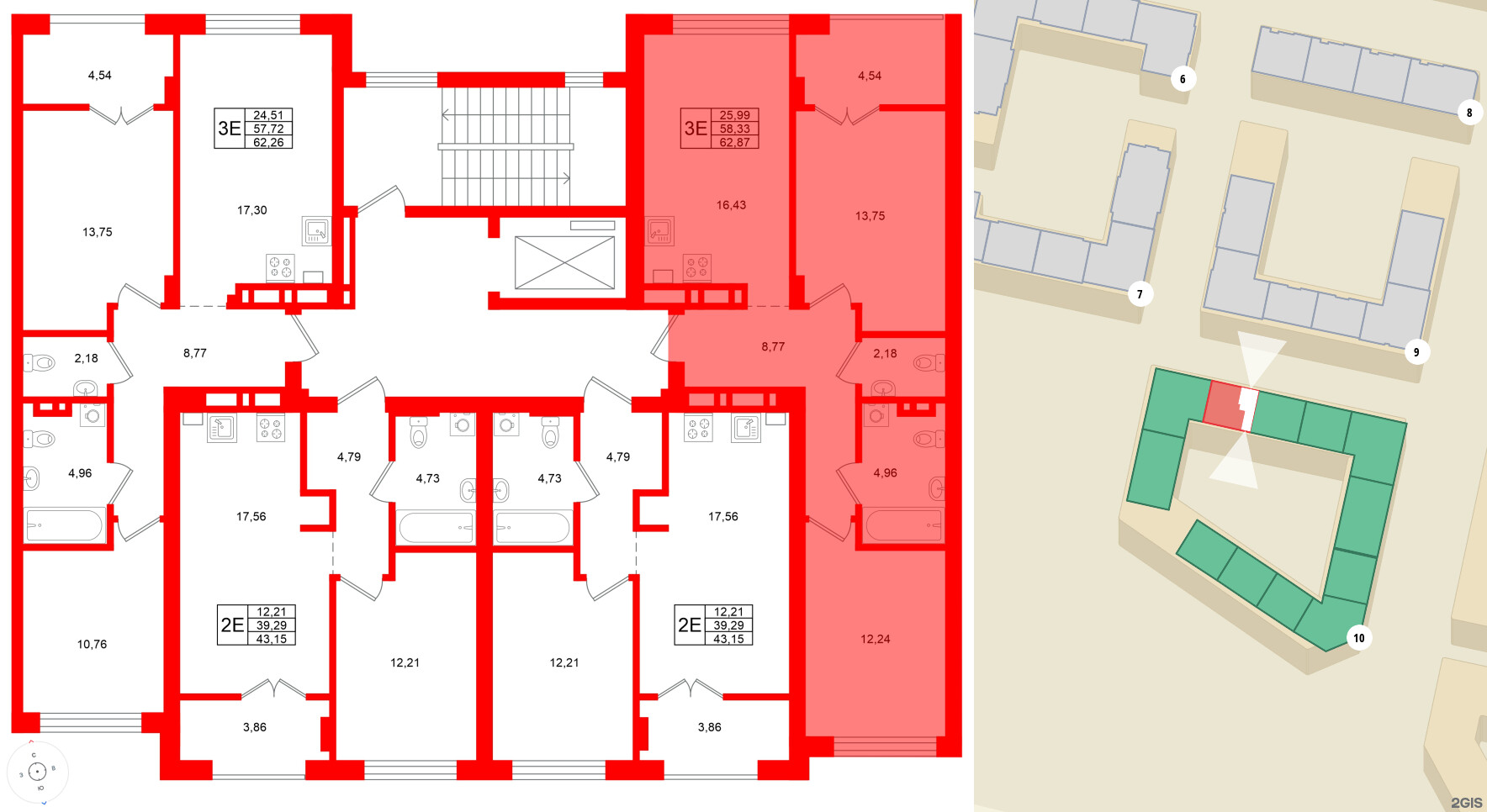 Квартира в ЖК «Включи», 2 комнатная, 62.87 м², 7 этаж