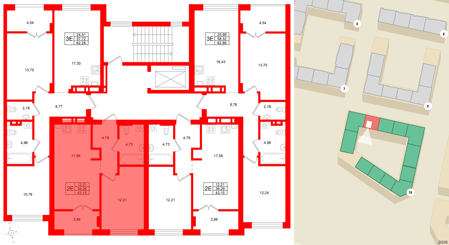 Квартира в ЖК «Включи», 1 комнатная, 43.15 м², 2 этаж