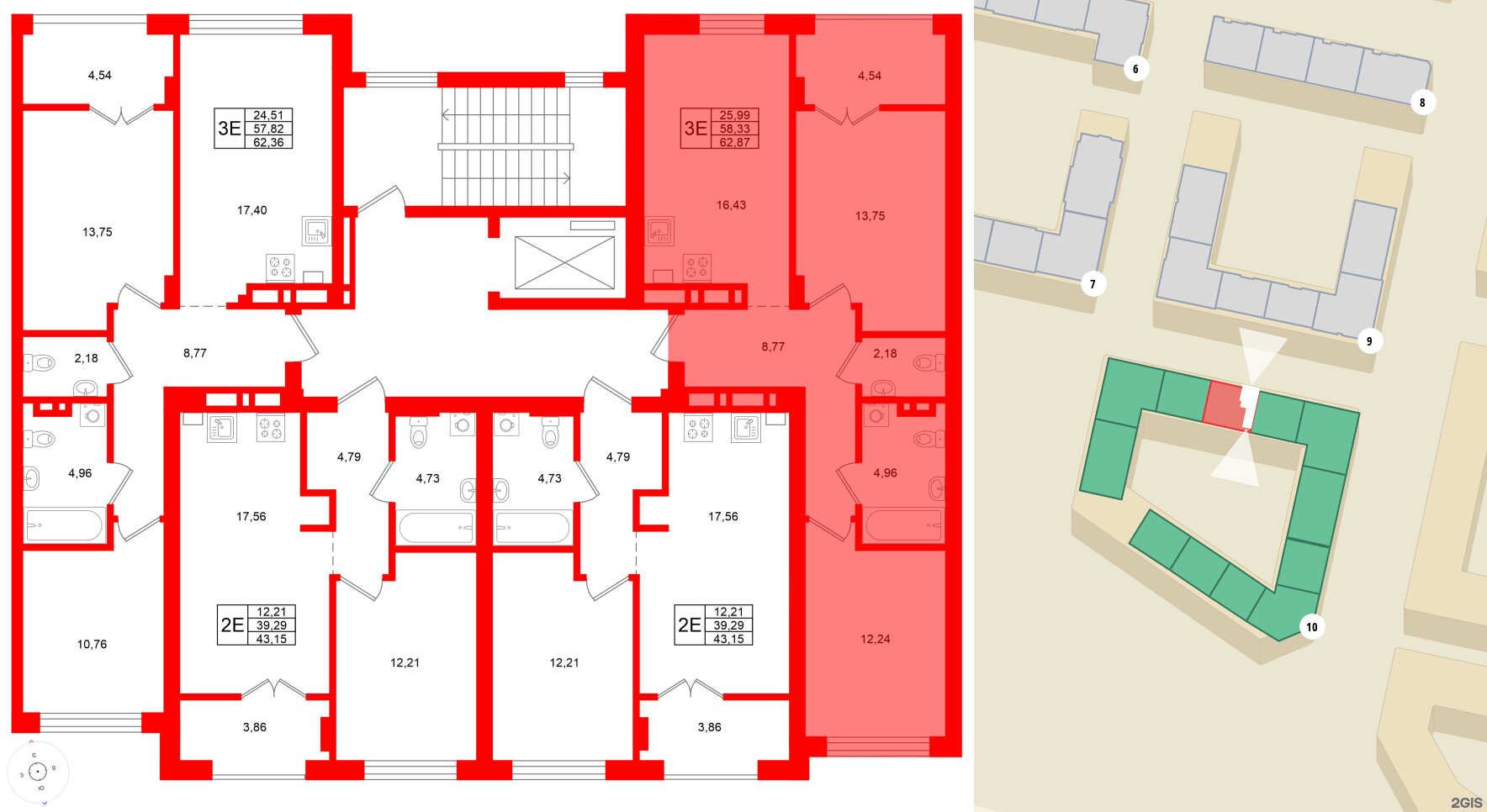 Квартира в ЖК «Включи», 2 комнатная, 62.87 м², 4 этаж