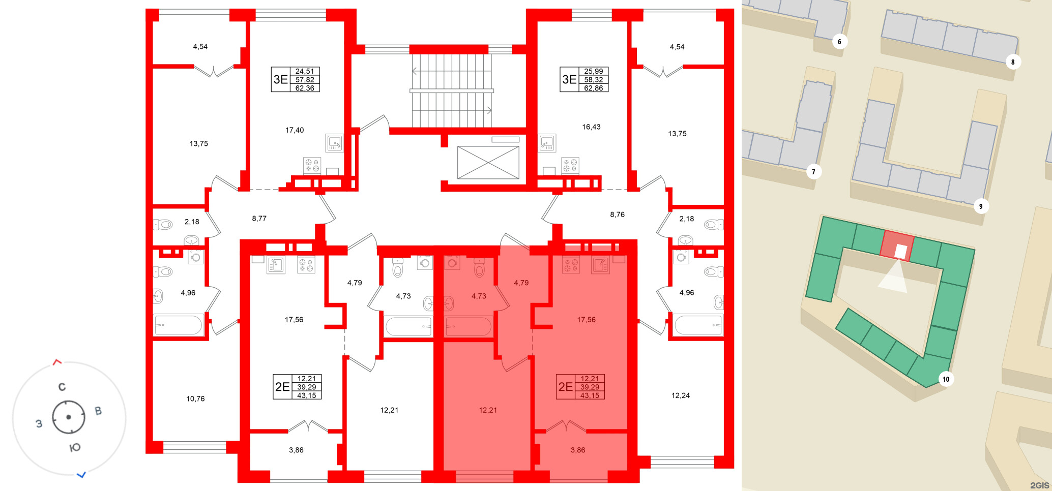 Квартира в ЖК «Включи», 1 комнатная, 43.15 м², 2 этаж