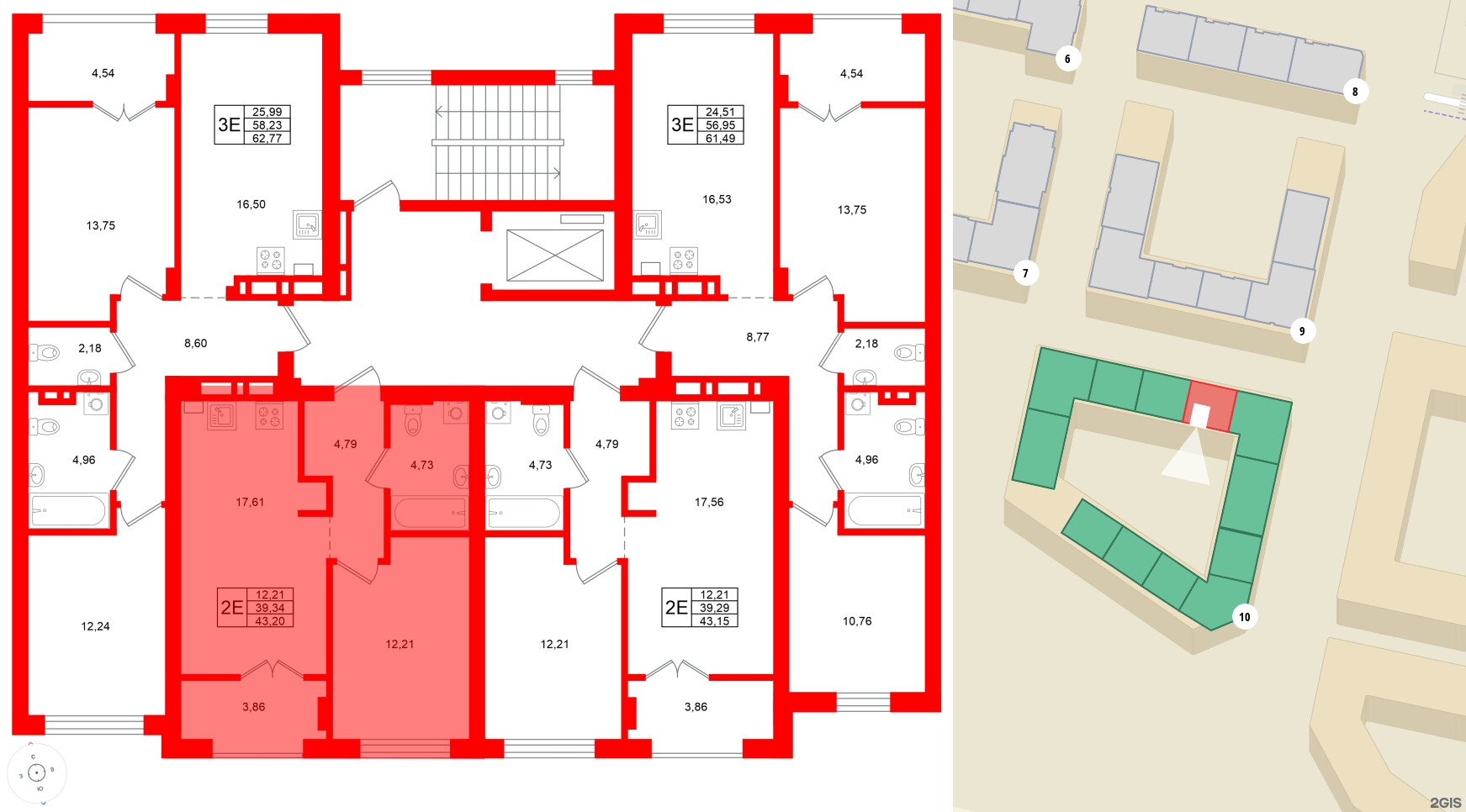 Квартира в ЖК «Включи», 1 комнатная, 43.2 м², 3 этаж