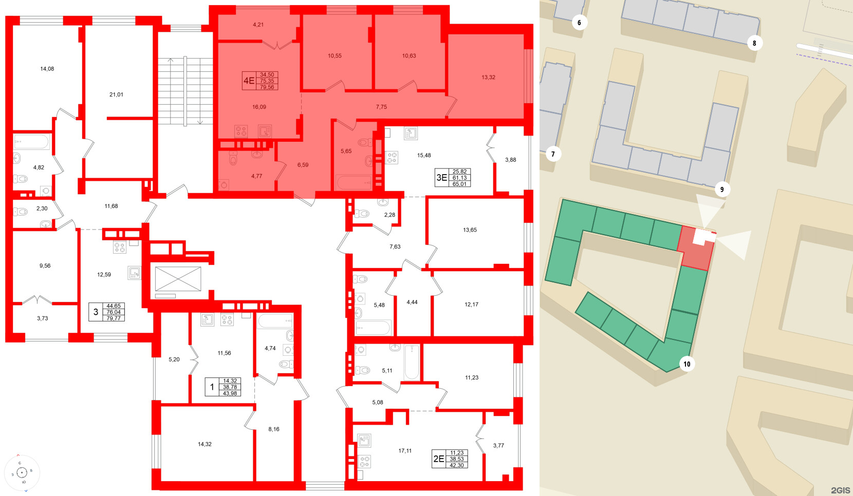 Квартира в ЖК «Включи», 3 комнатная, 79.56 м², 2 этаж