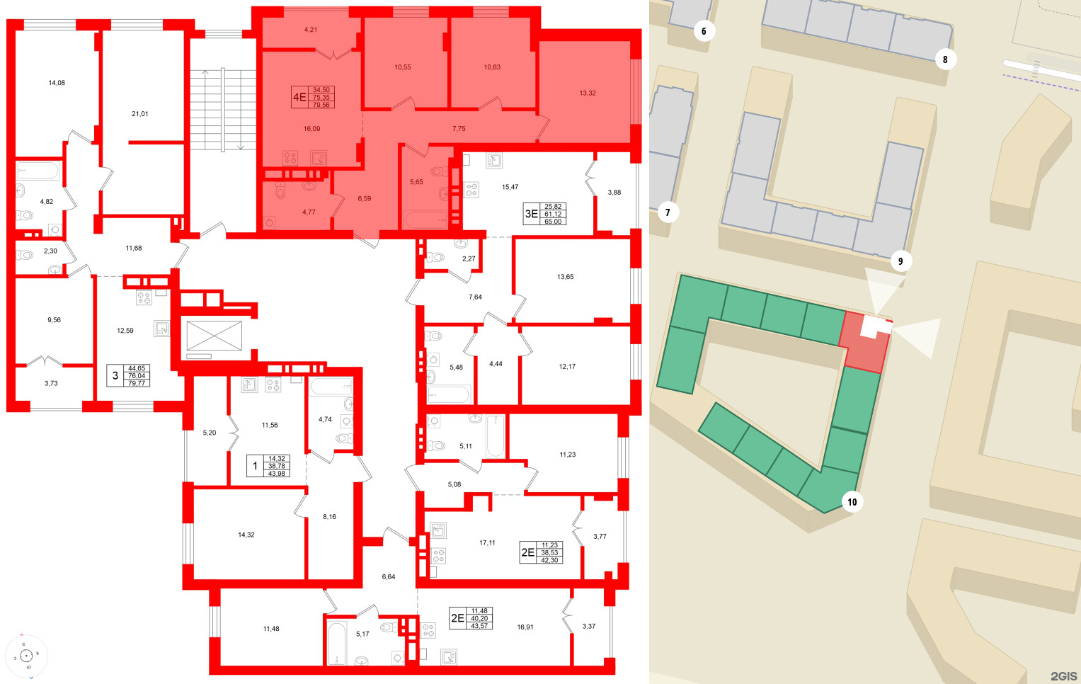 Квартира в ЖК «Включи», 3 комнатная, 79.56 м², 4 этаж