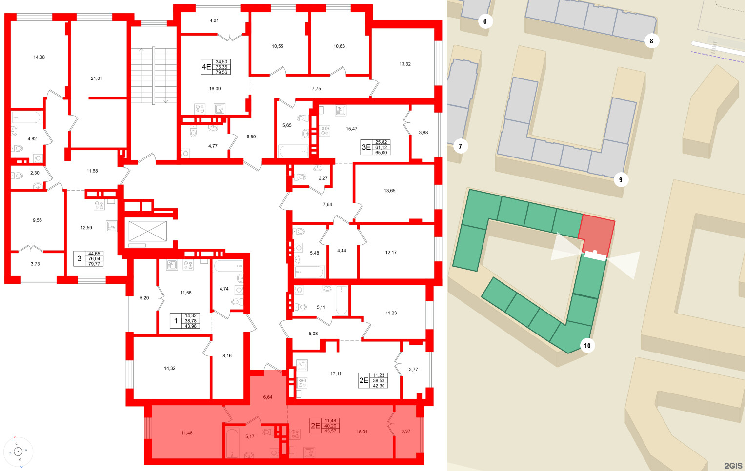 Квартира в ЖК «Включи», 1 комнатная, 43.57 м², 6 этаж