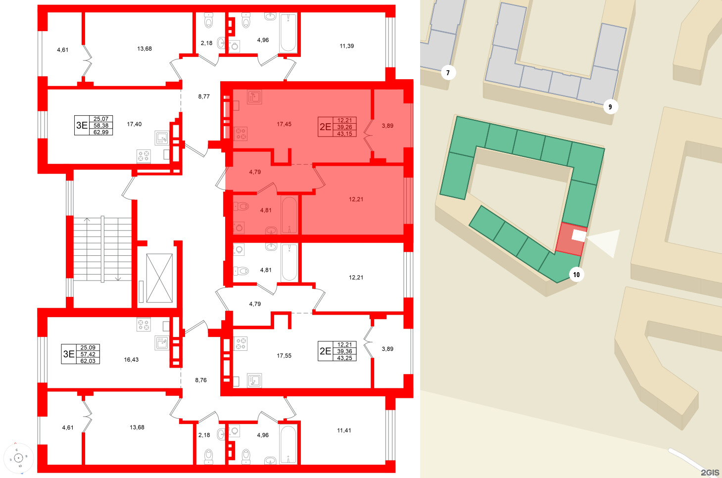 Квартира в ЖК «Включи», 1 комнатная, 43.15 м², 2 этаж