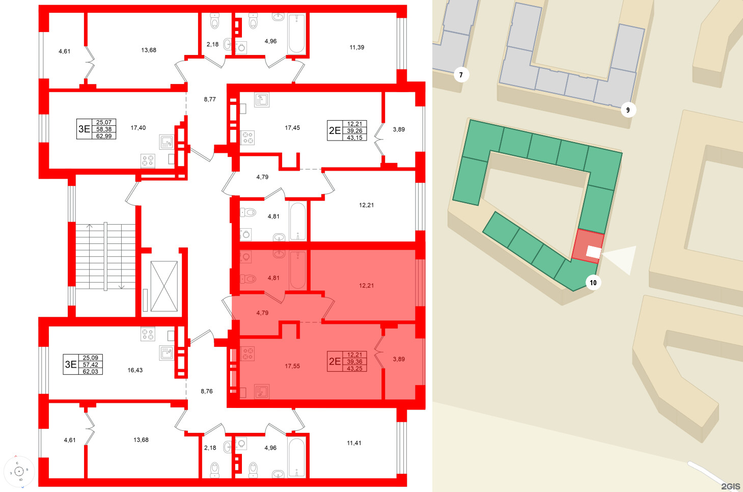 Квартира в ЖК «Включи», 1 комнатная, 43.25 м², 5 этаж