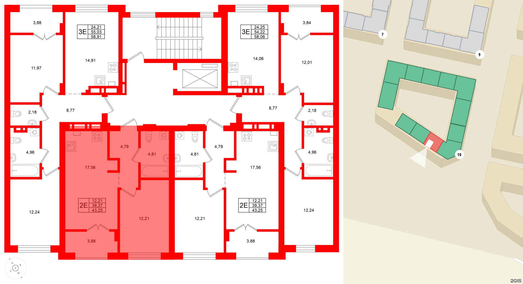 Квартира в ЖК «Включи», 1 комнатная, 43.25 м², 7 этаж