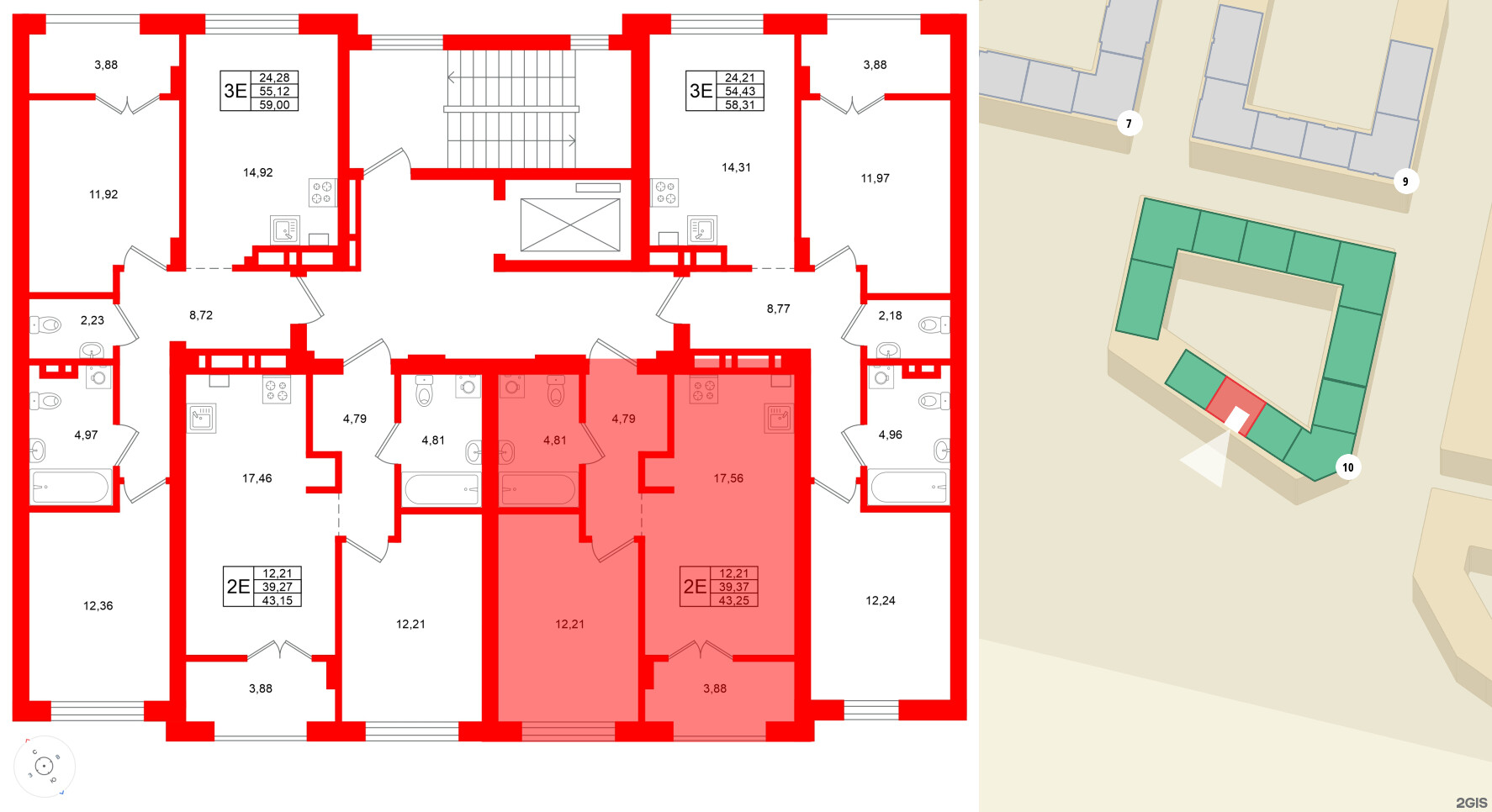 Квартира в ЖК «Включи», 1 комнатная, 43.25 м², 7 этаж