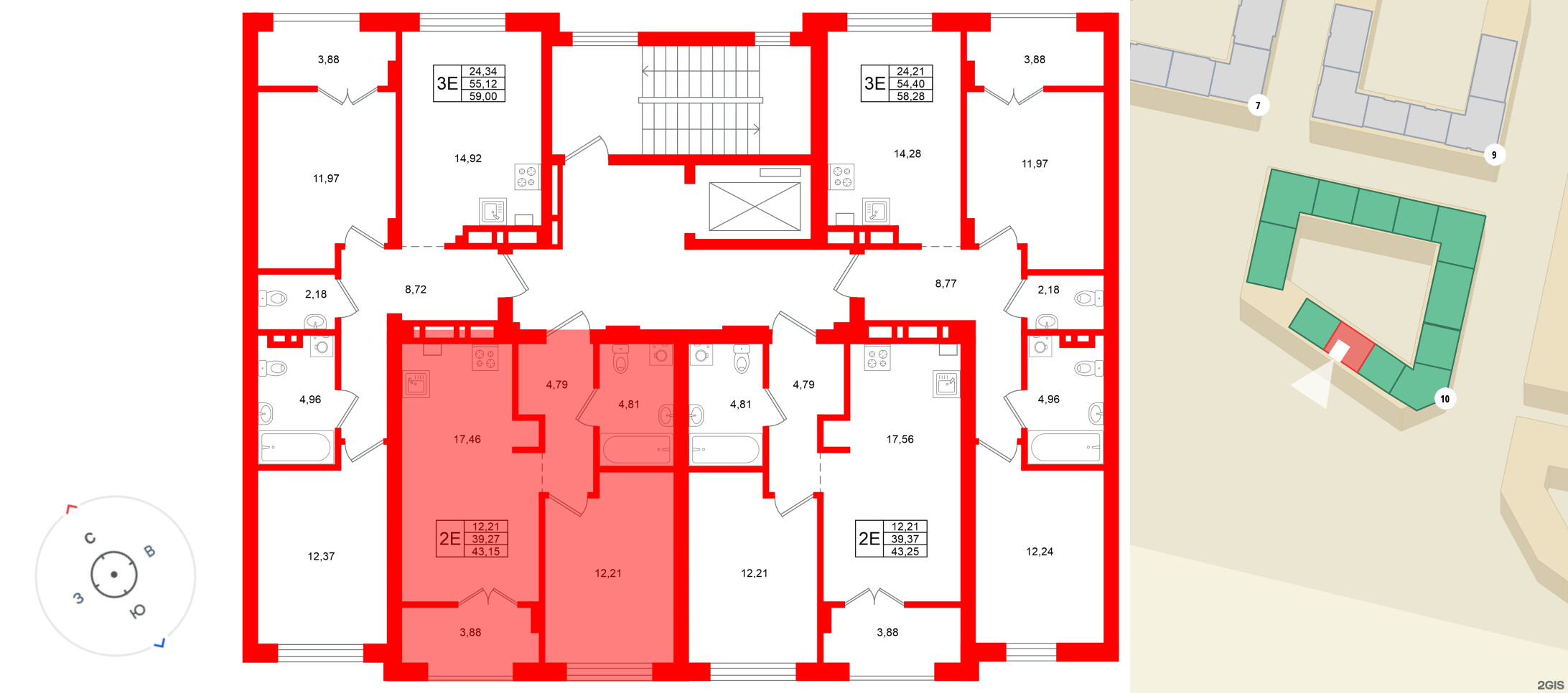 Квартира в ЖК «Включи», 1 комнатная, 43.15 м², 3 этаж