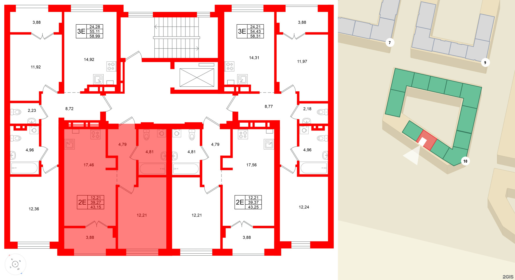 Квартира в ЖК «Включи», 1 комнатная, 43.15 м², 4 этаж