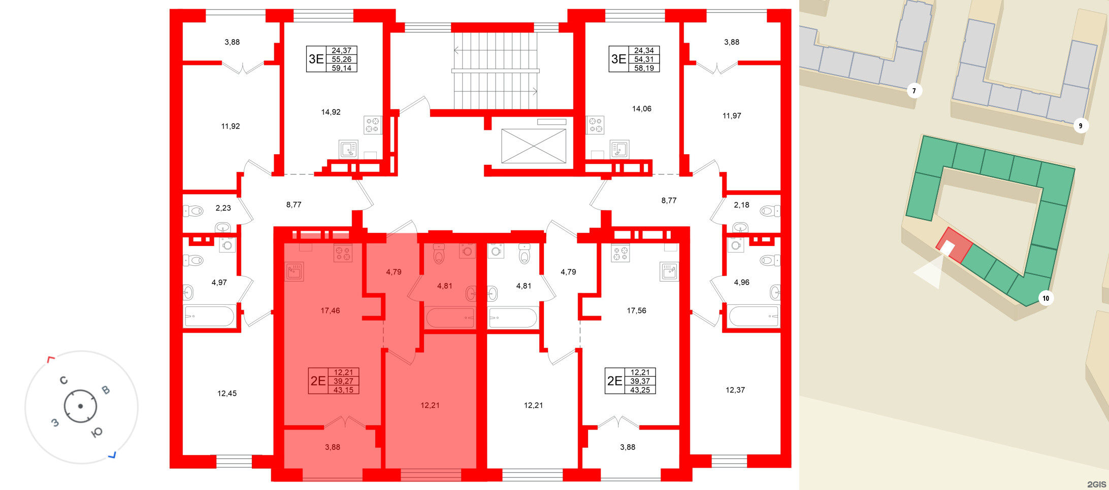 Квартира в ЖК «Включи», 1 комнатная, 43.15 м², 5 этаж
