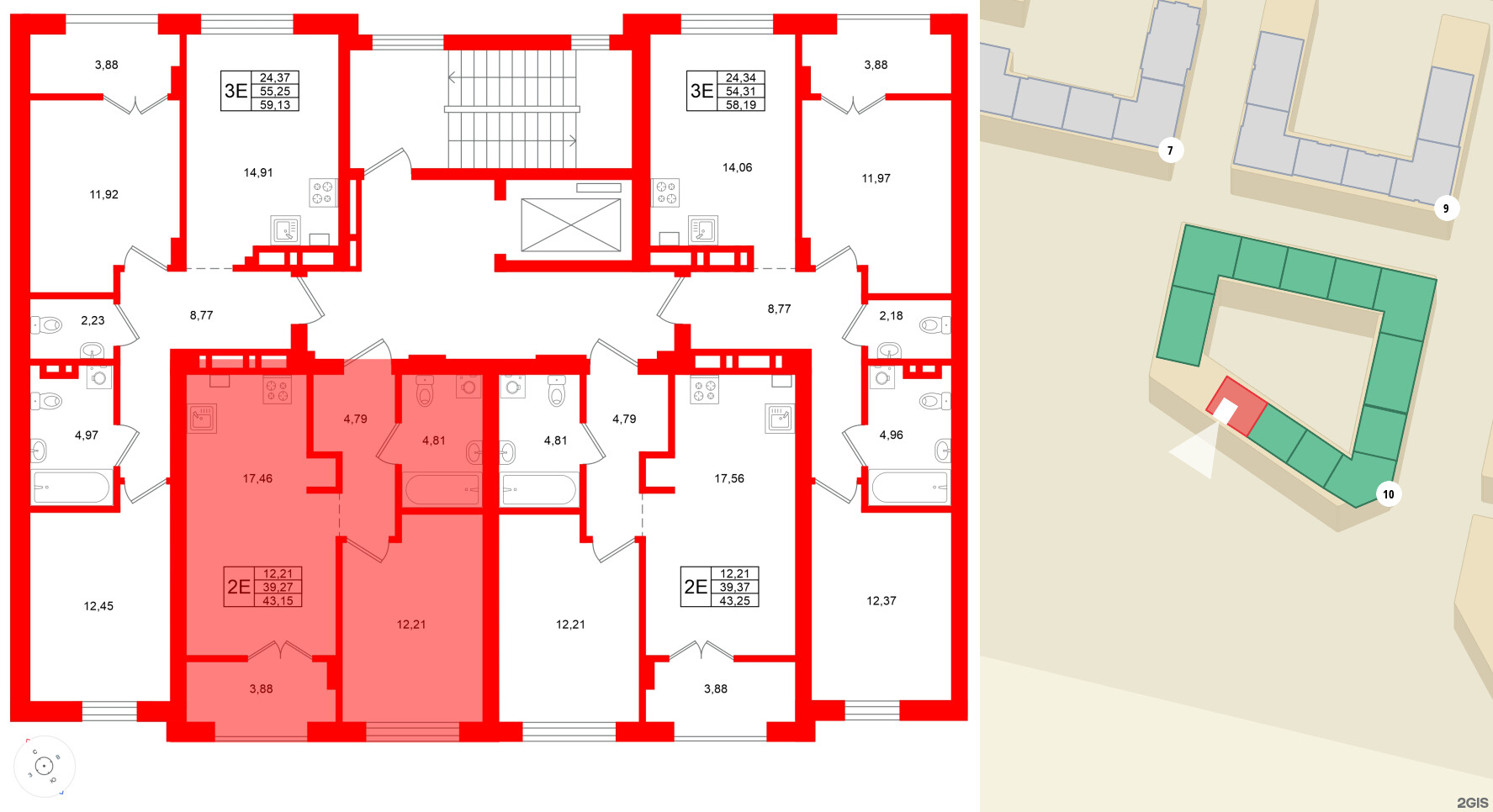 Квартира в ЖК «Включи», 1 комнатная, 43.15 м², 7 этаж