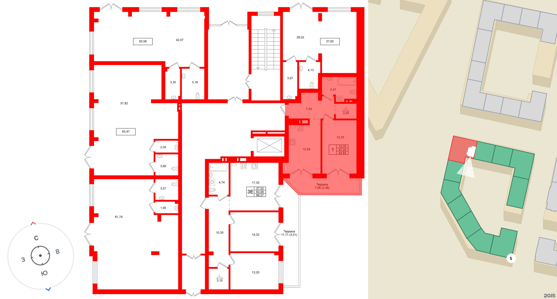 Квартира в ЖК «Включи», 1 комнатная, 43.63 м², 1 этаж
