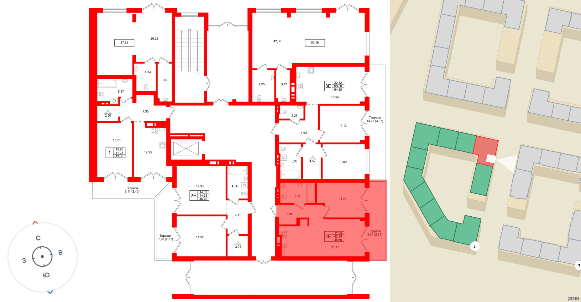 Квартира в ЖК «Включи», 1 комнатная, 45.6 м², 1 этаж