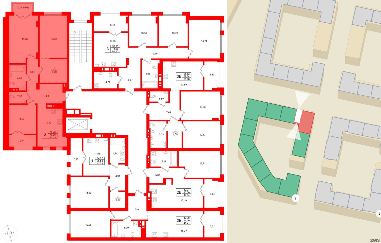 Квартира в ЖК «Включи», 3 комнатная, 83.25 м², 6 этаж