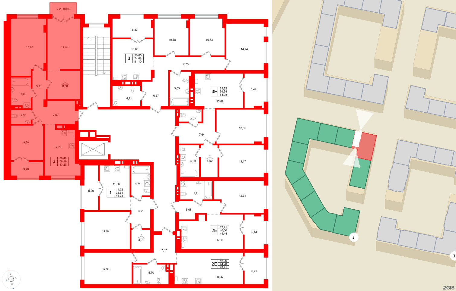 Квартира в ЖК «Включи», 3 комнатная, 83.25 м², 7 этаж