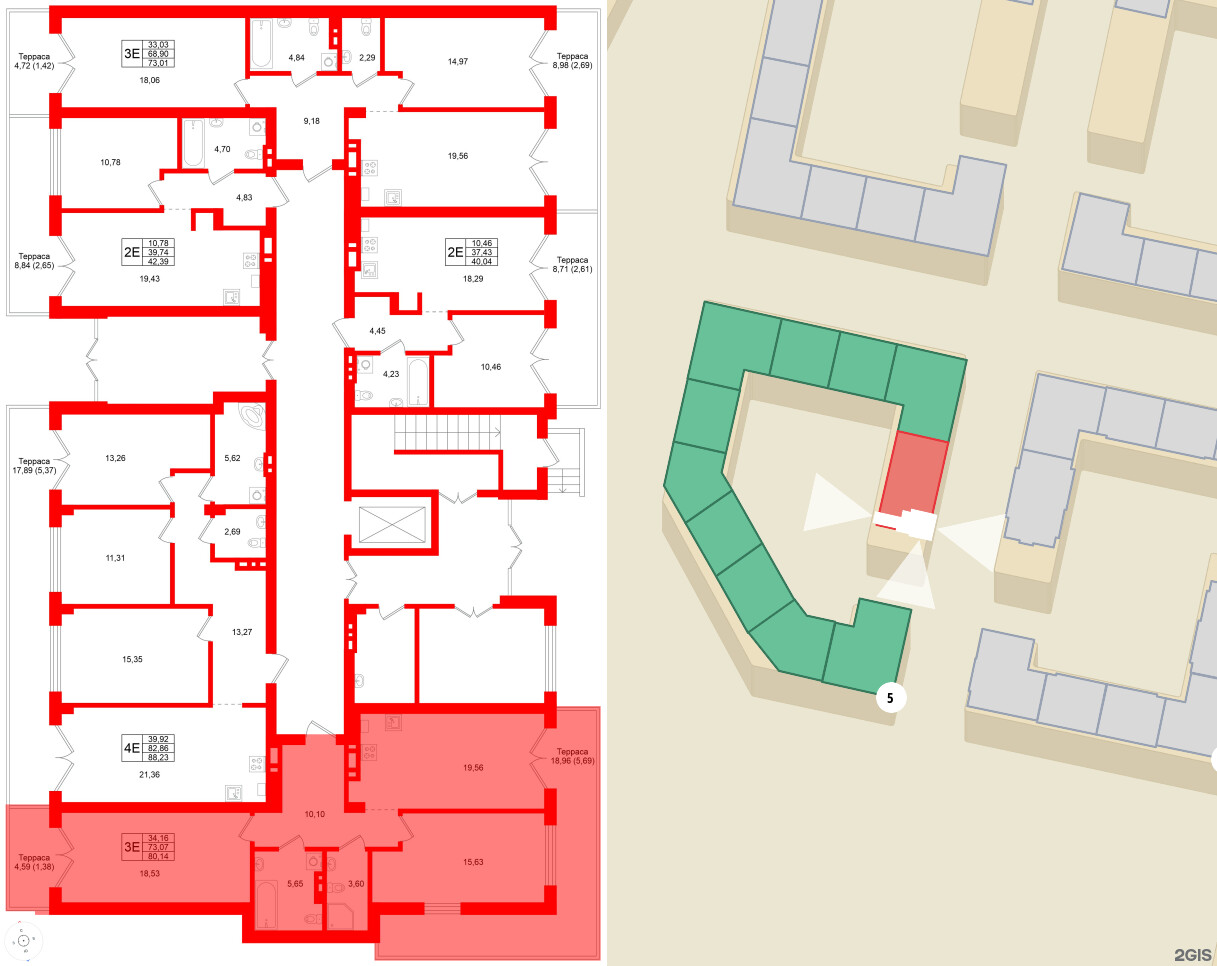 Квартира в ЖК «Включи», 2 комнатная, 80.14 м², 1 этаж