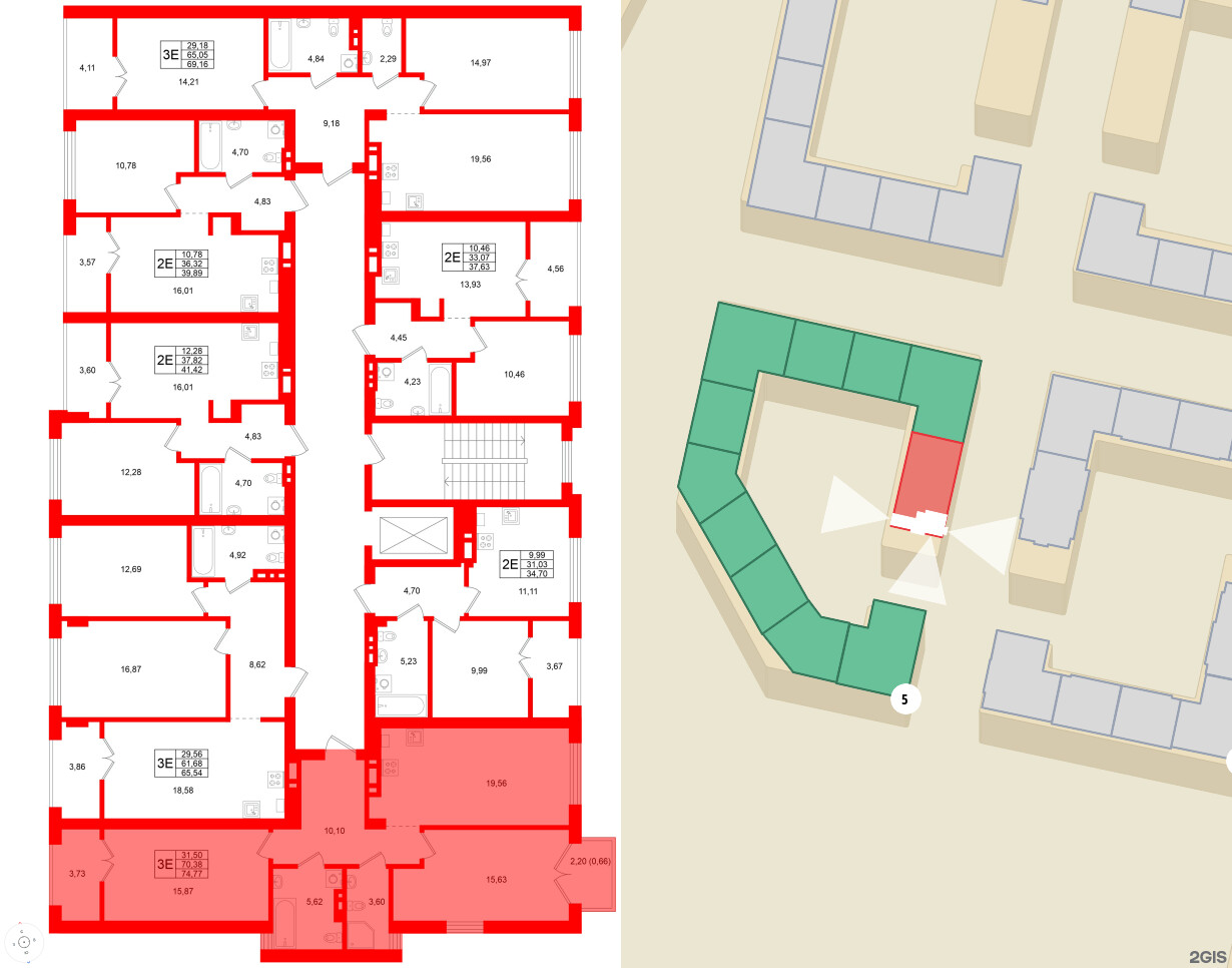 Квартира в ЖК «Включи», 2 комнатная, 74.77 м², 4 этаж