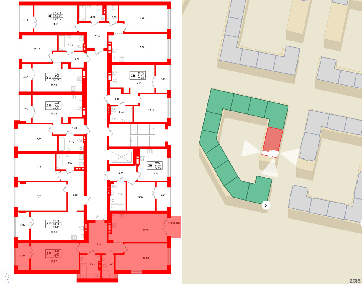 Квартира в ЖК «Включи», 2 комнатная, 74.77 м², 3 этаж