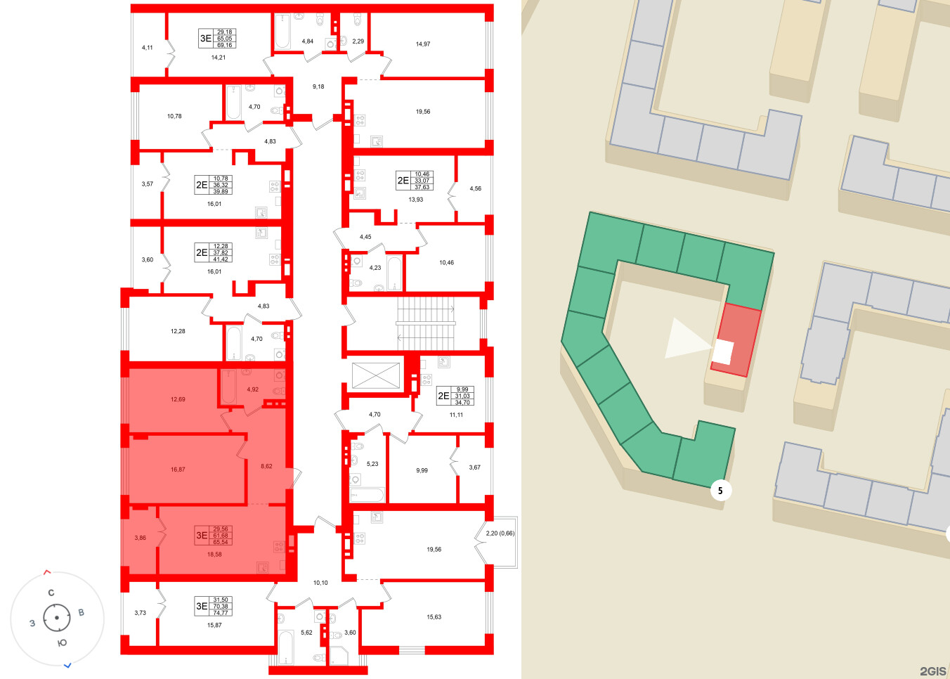 Квартира в ЖК «Включи», 2 комнатная, 65.54 м², 7 этаж