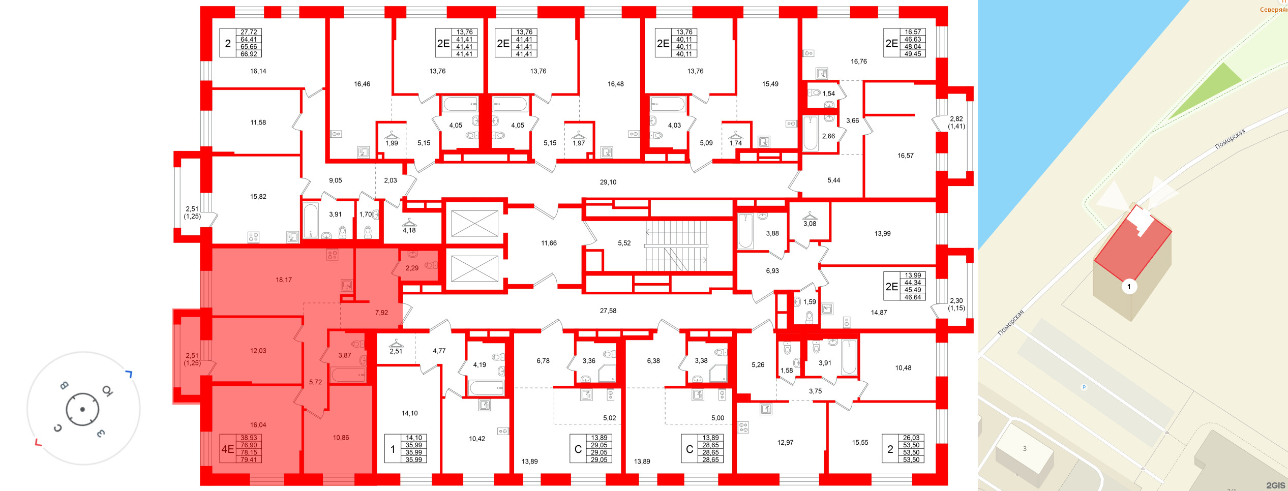 Квартира в ЖК Кольские огни, 3 комнатная, 78.15 м², 7 этаж