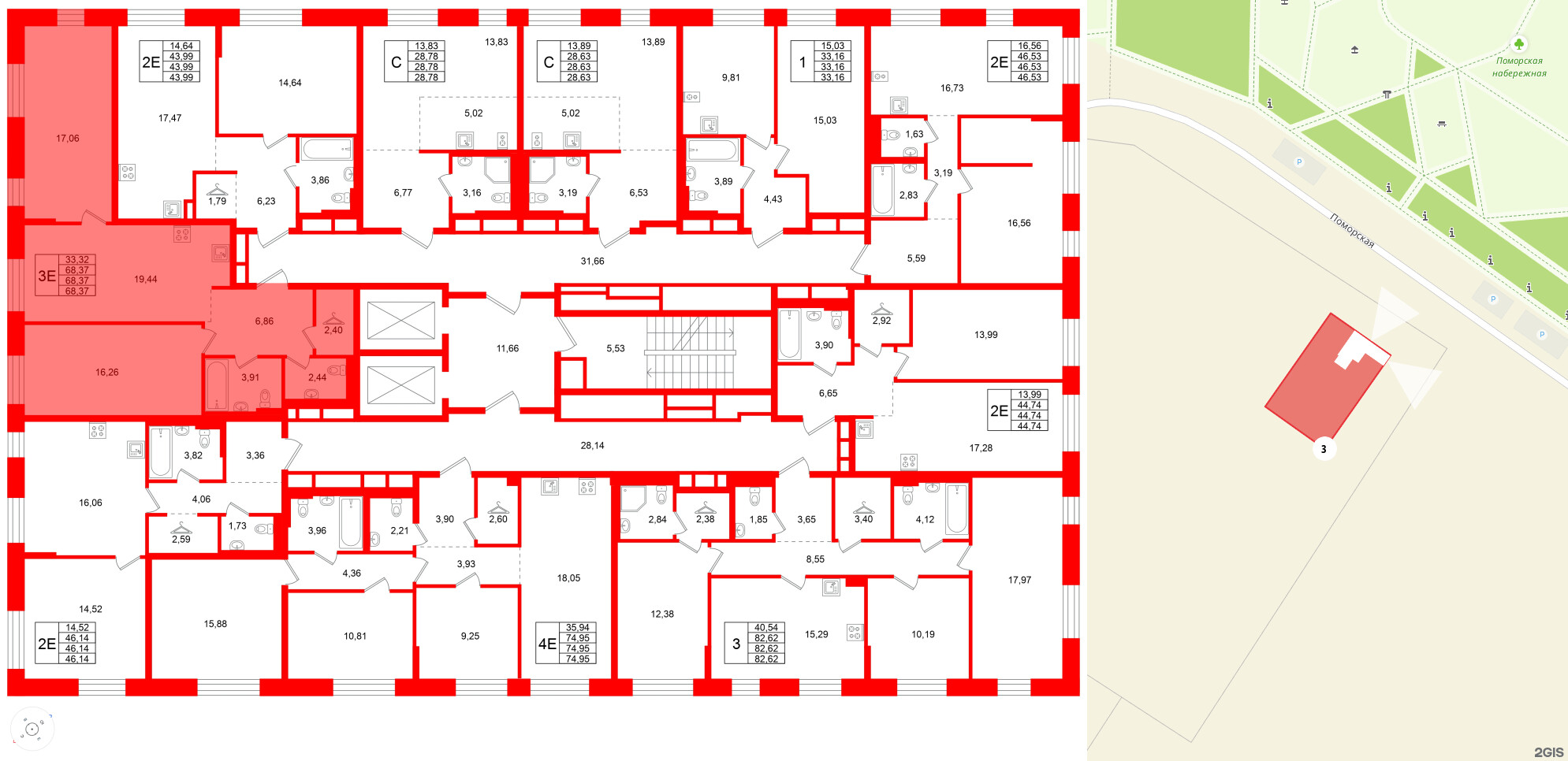 Квартира в ЖК Кольские огни, 2 комнатная, 68.37 м², 2 этаж
