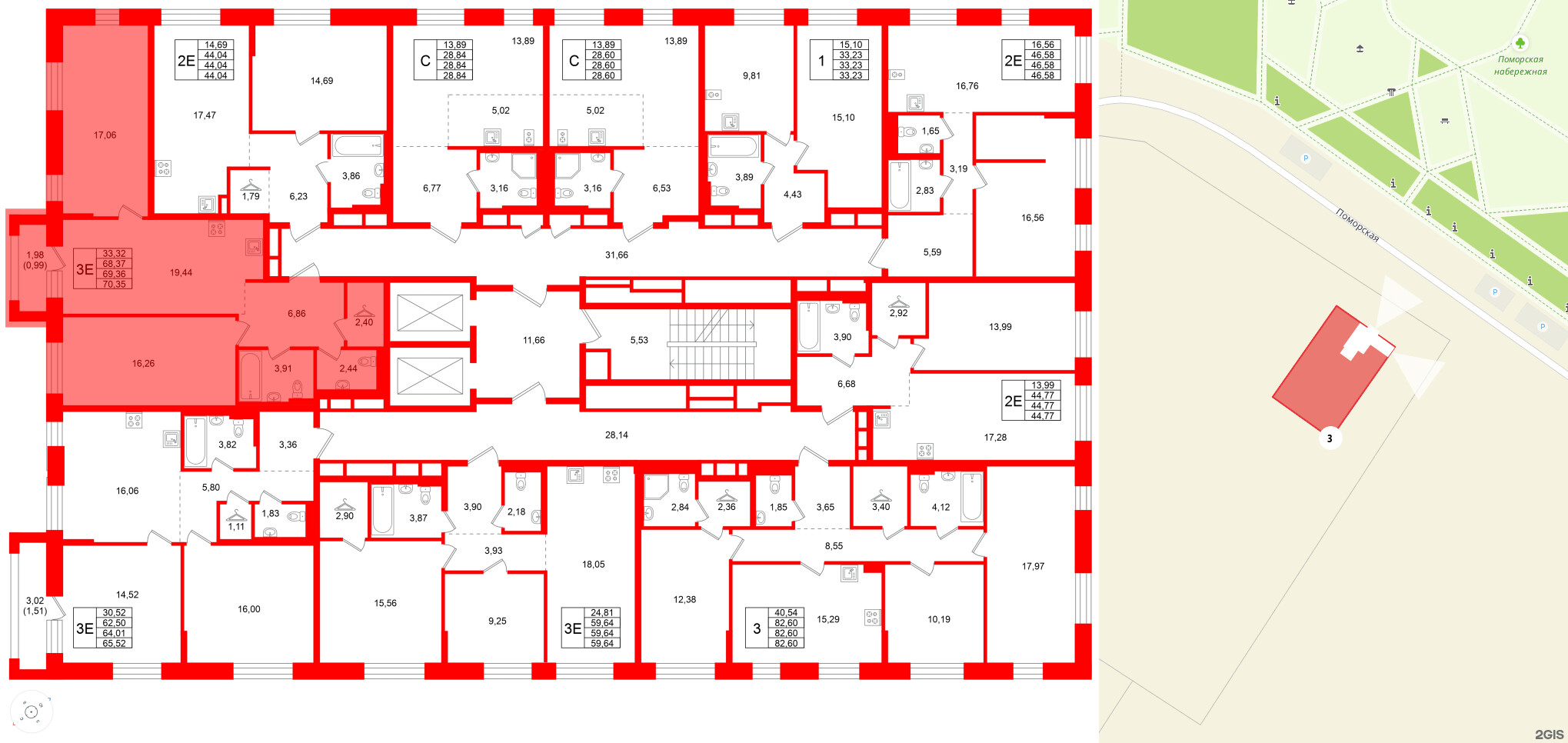 Квартира в ЖК Кольские огни, 2 комнатная, 69.36 м², 10 этаж