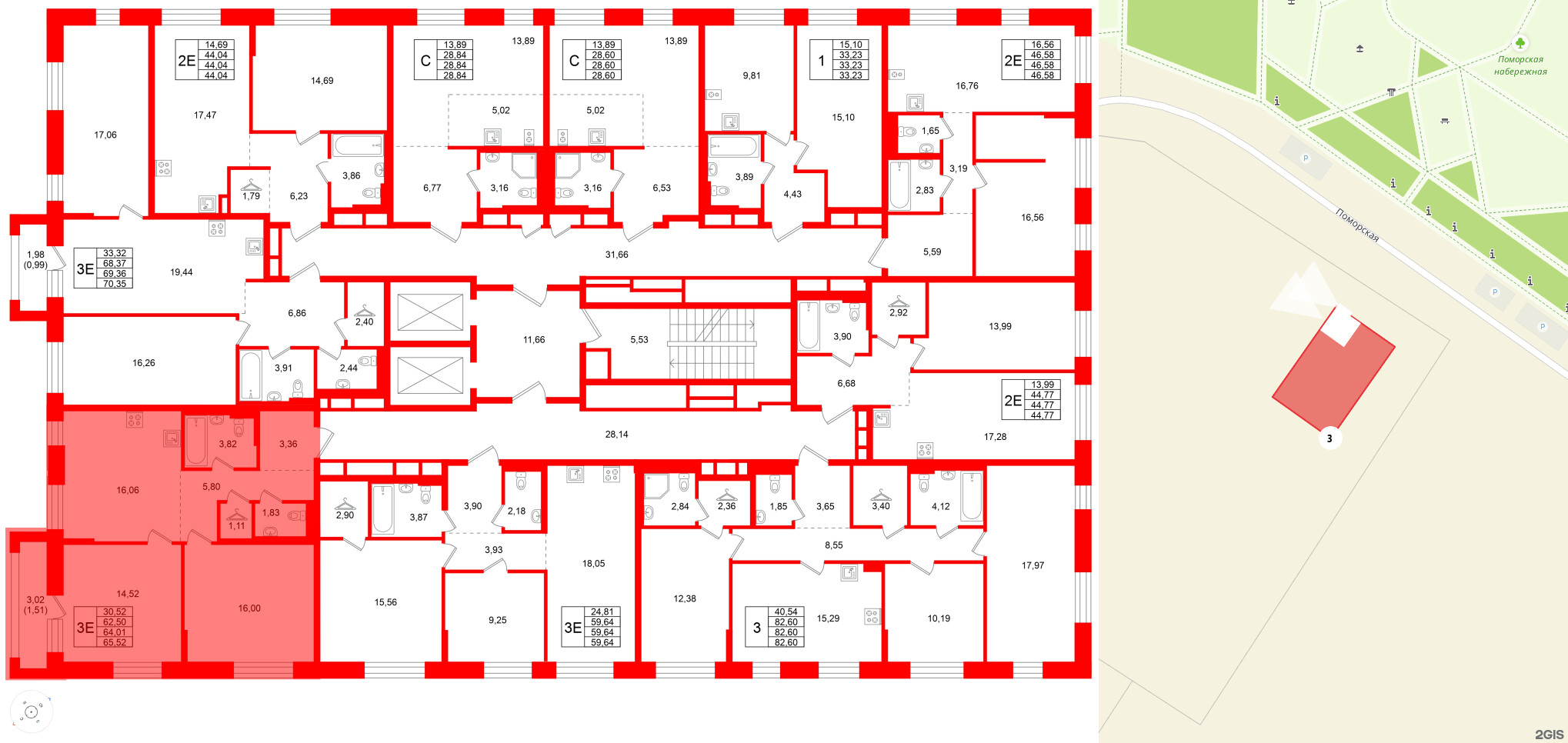 Квартира в ЖК Кольские огни, 2 комнатная, 64.01 м², 10 этаж