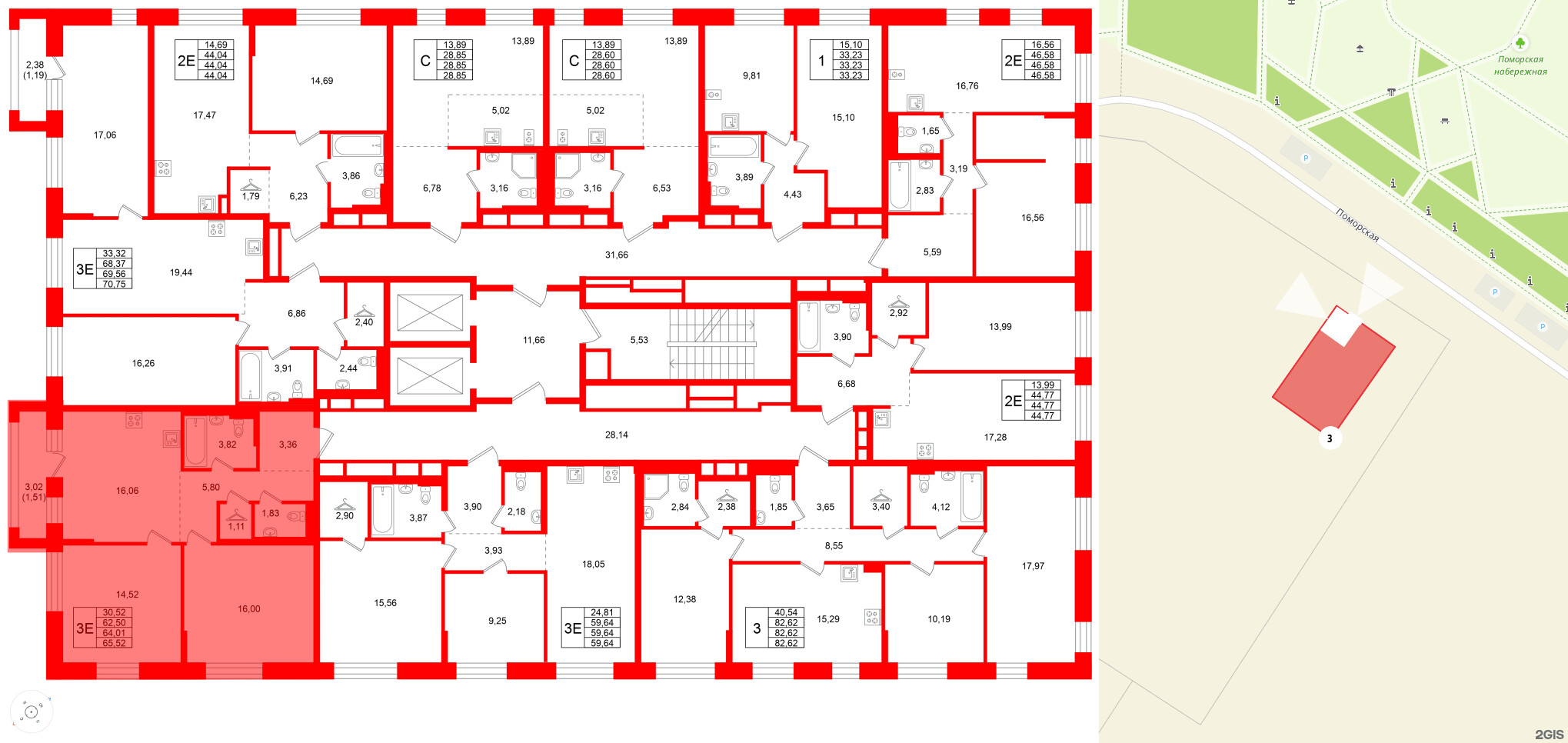 Квартира в ЖК Кольские огни, 2 комнатная, 64.01 м², 13 этаж